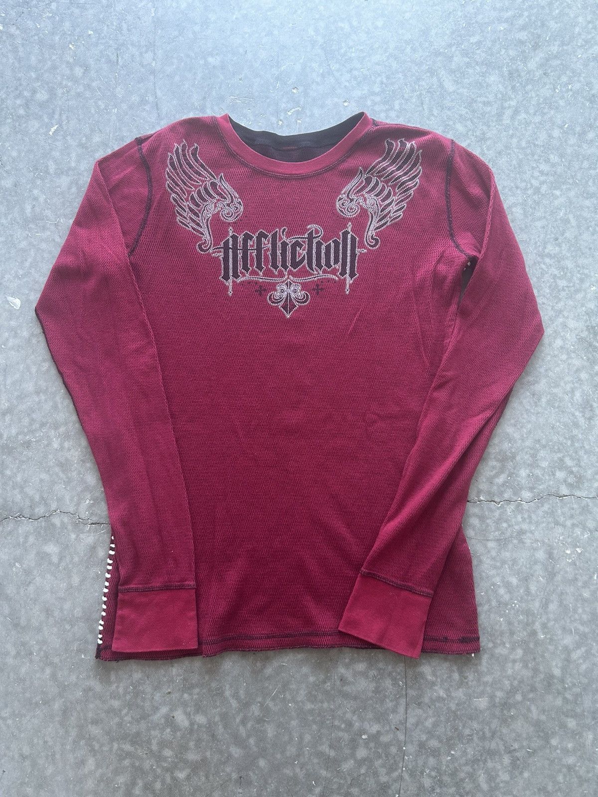 Affliction reversible outlet red thermal long sleeve shirt