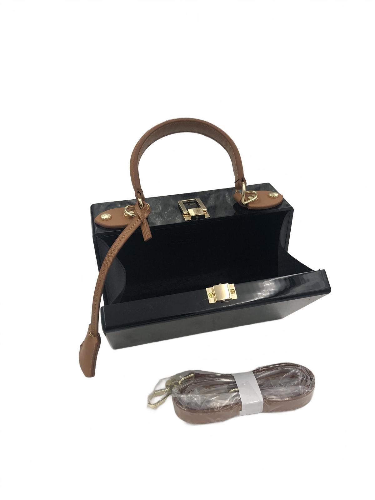 Other Sea Lily Black Acrylic Box Bag Gold Detachable Strap Size ONE SIZE - 2 Thumbnail