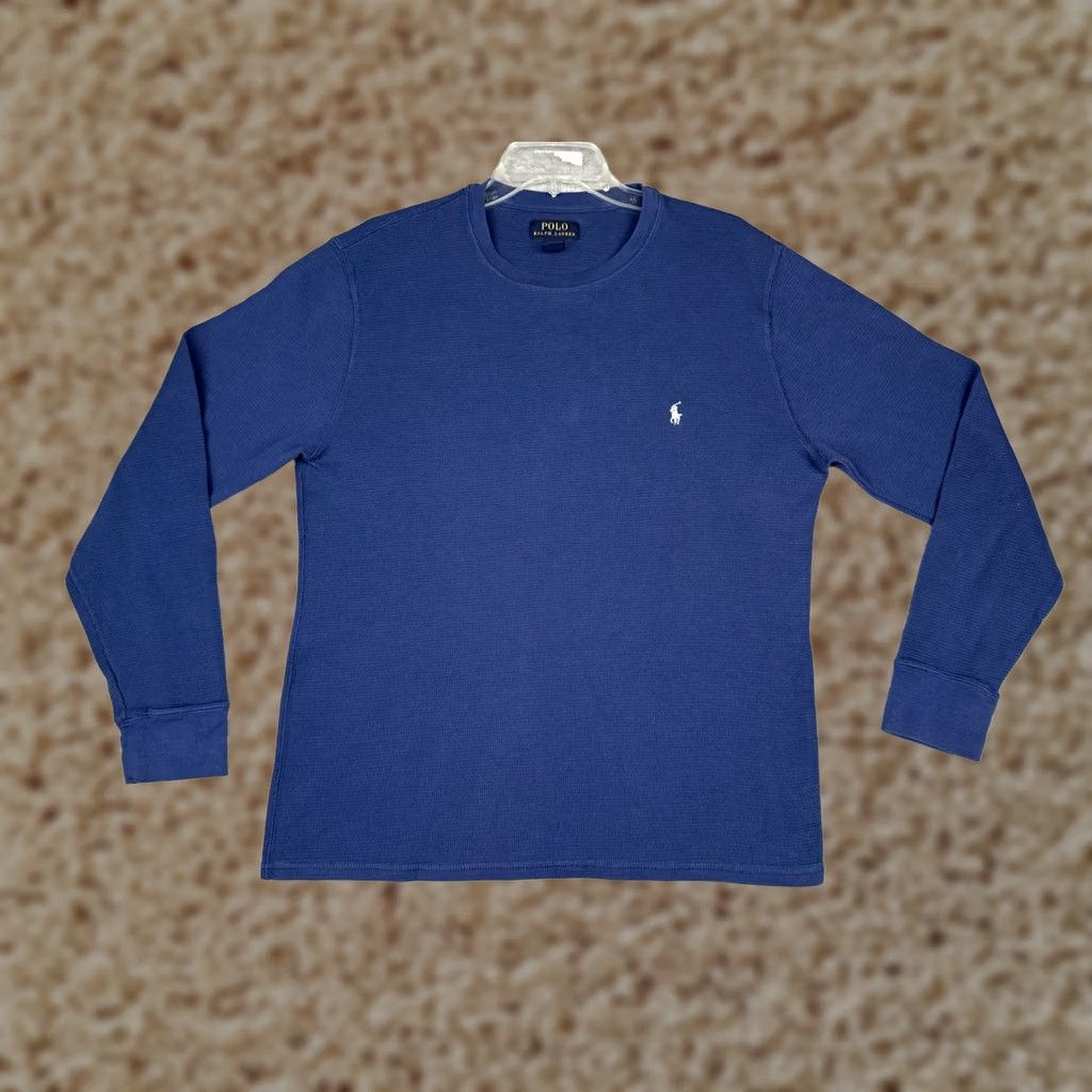 Polo Ralph Lauren Polo Ralph Lauren Shirt Mens L Blue Long Sleeve Thermal Crew Logo Knit Shirt Size US L / EU 52-54 / 3 - 1 Thumbnail