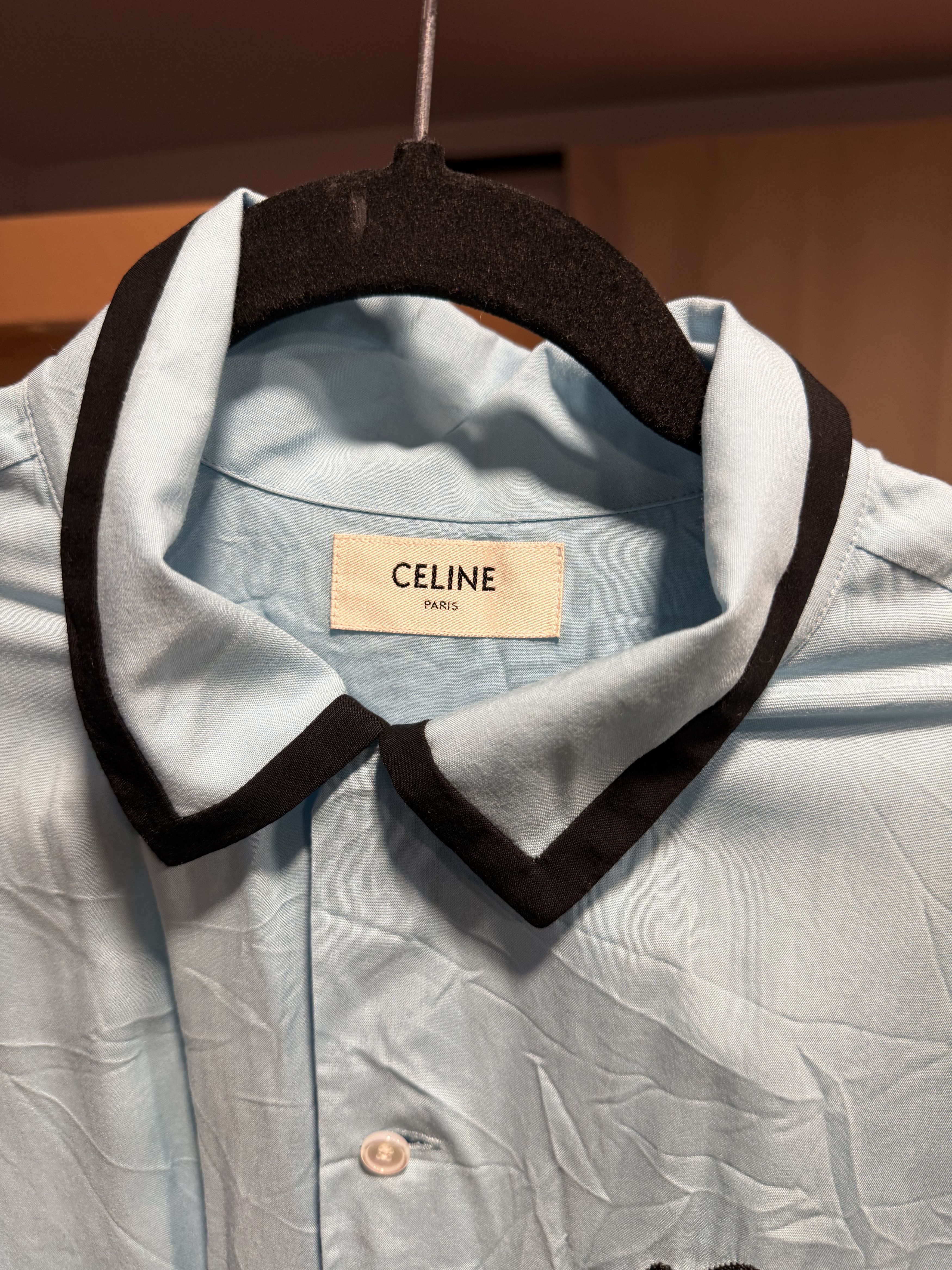 Celine CELINE Light Blue Bowling Shirt w/ Black Piping – Size 40 Size US XL / EU 56 / 4 - 4 Thumbnail