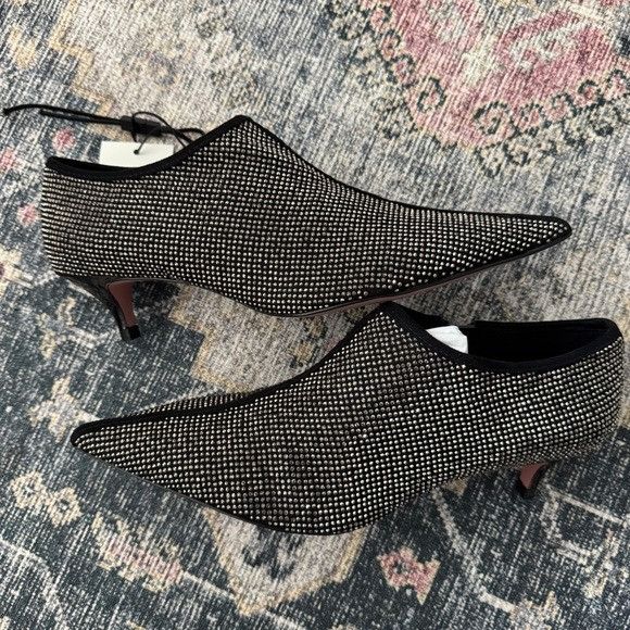 Zara Zara Black Textile Silver Rhinestone Kitten Heel Ankle Booti Size US 7 / IT 37 - 4 Thumbnail