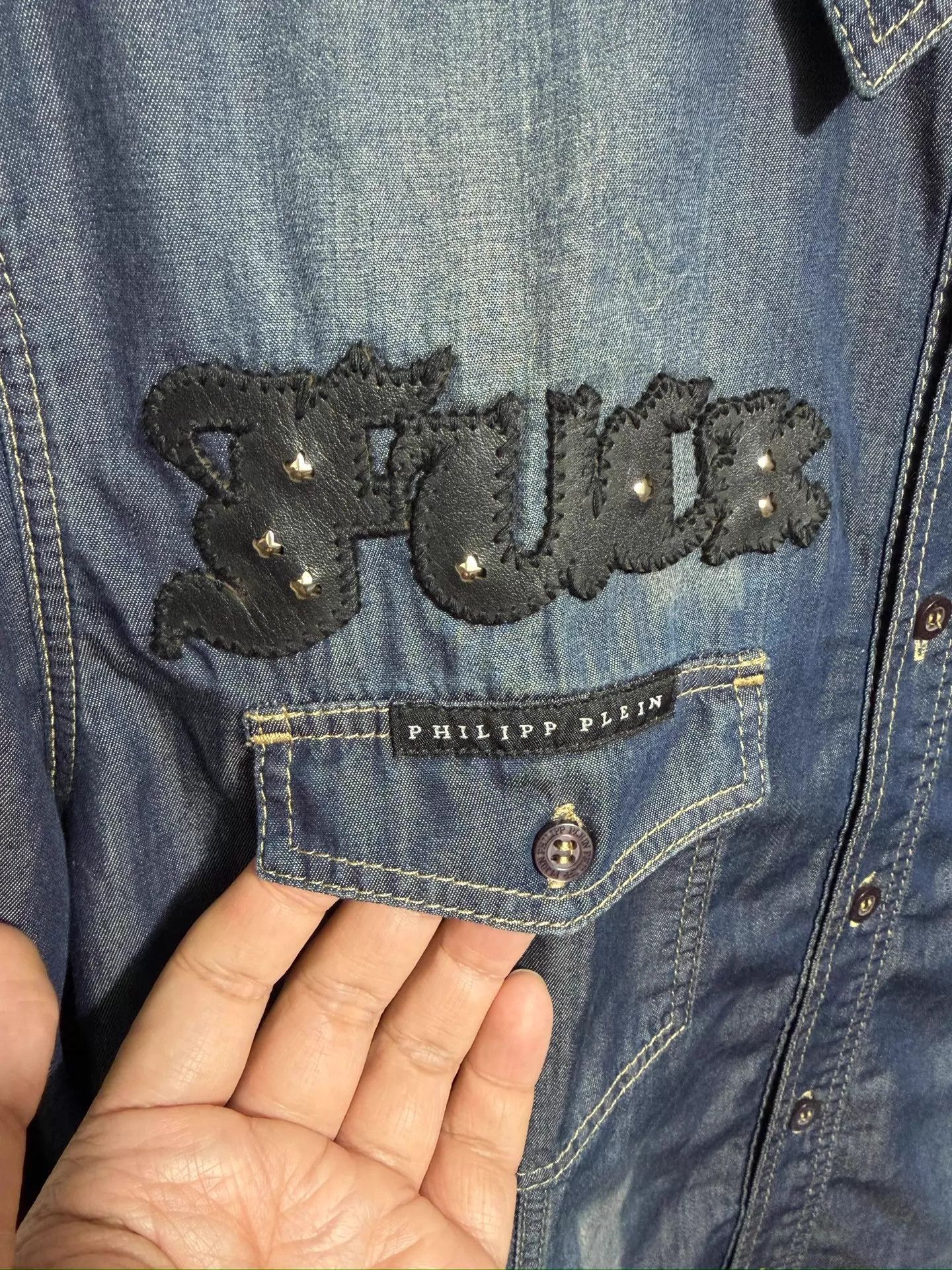 Philipp Plein Philipp Plein Slim Denim Shirt Dark Wash M/L/XL Size US XL / EU 56 / 4 - 5 Thumbnail
