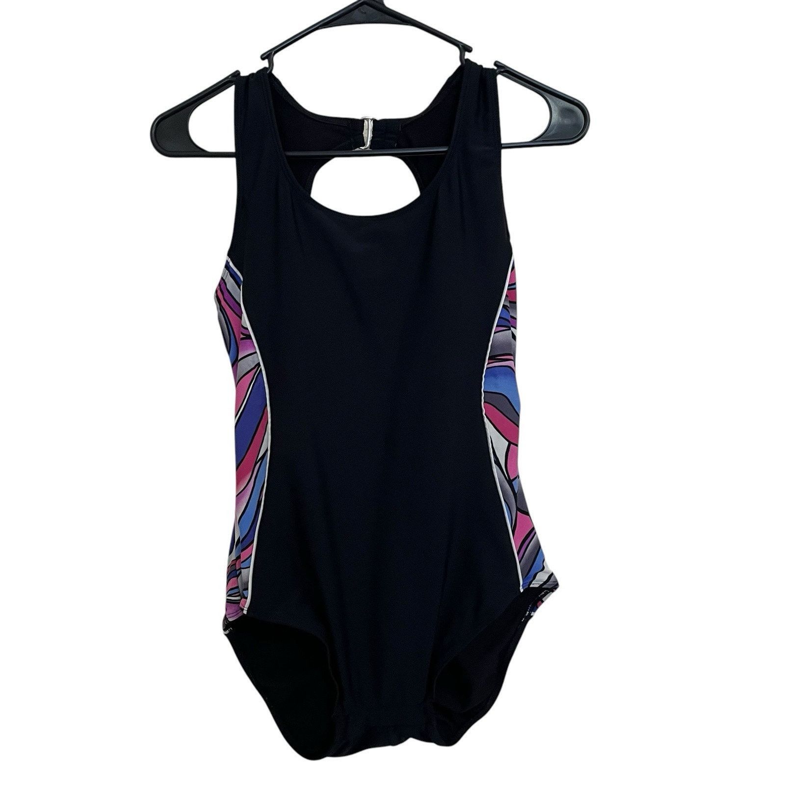 Catalina Catalina | Y2K Black Wireless Padded One Piece Swimsuit Wavy Size ONE SIZE - 1 Thumbnail