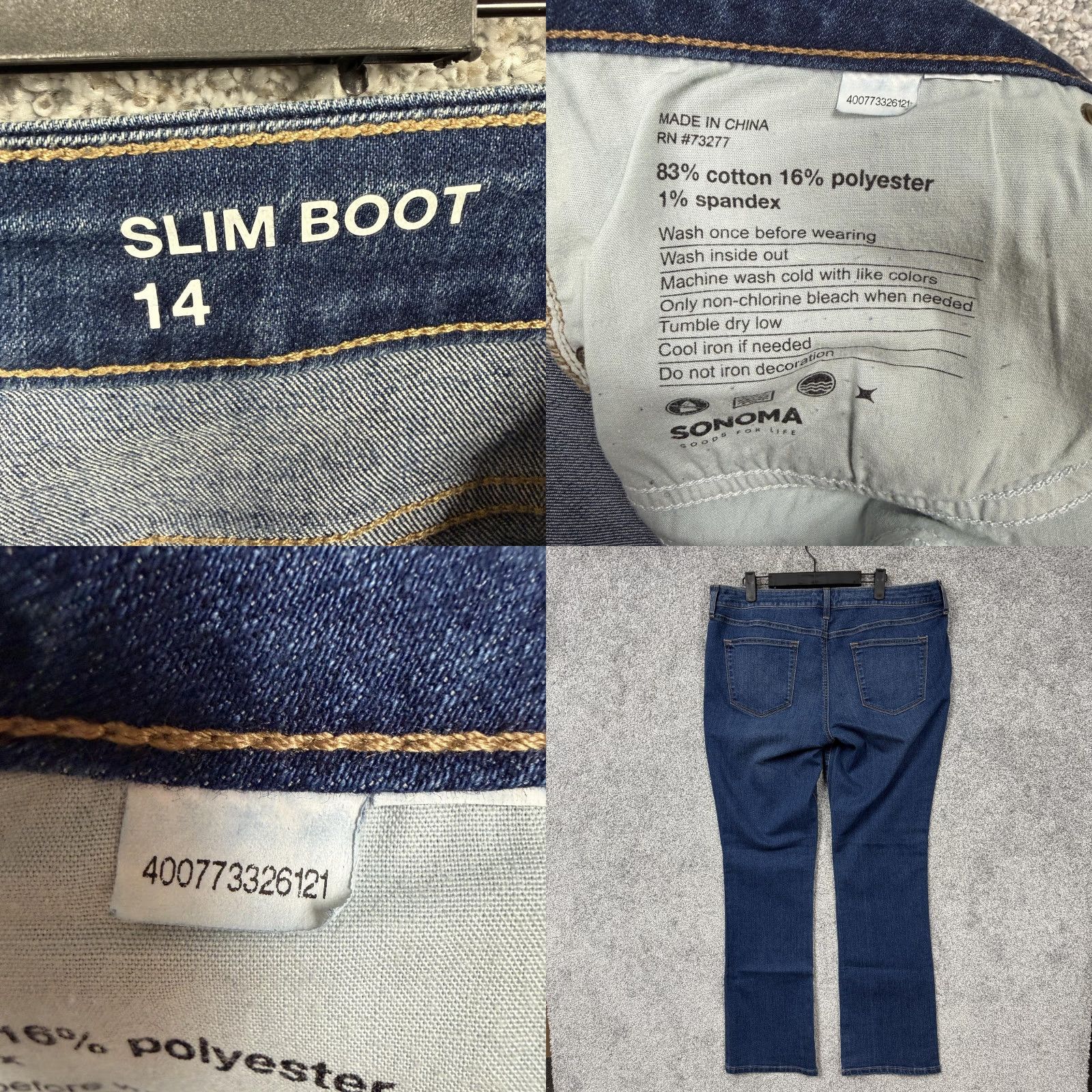 Denime Sonoma Jeans Womens 14 Slim Bootcut Denim Blue Mid Wash 37x31 Stretch 5-Pocket Mid Rise Cotton Polyester Spandex Size 36" / US 14 / IT 50 - 8 Thumbnail