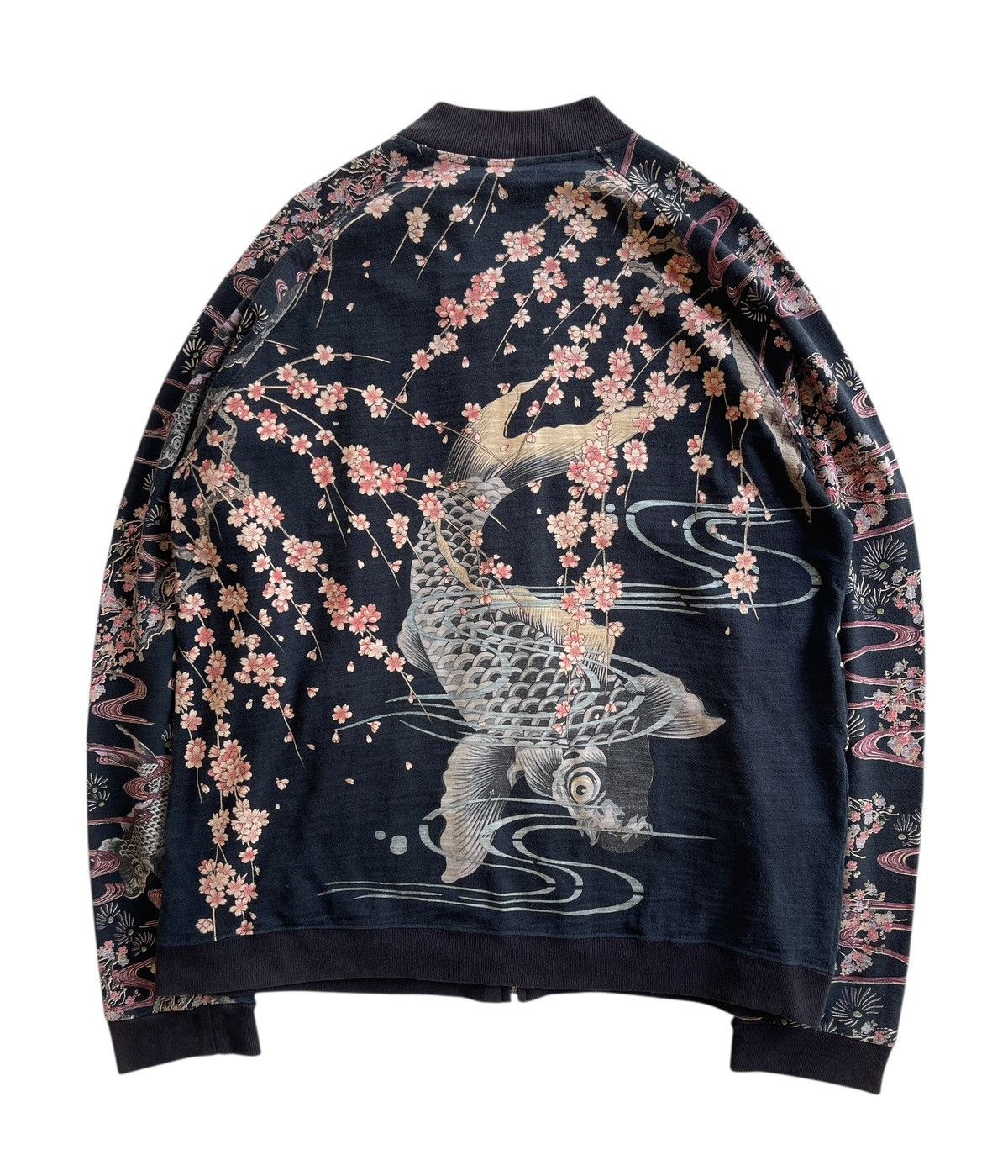 Japanese Clasic Scrip Sukajan Embroidery Blossom Fish Motif