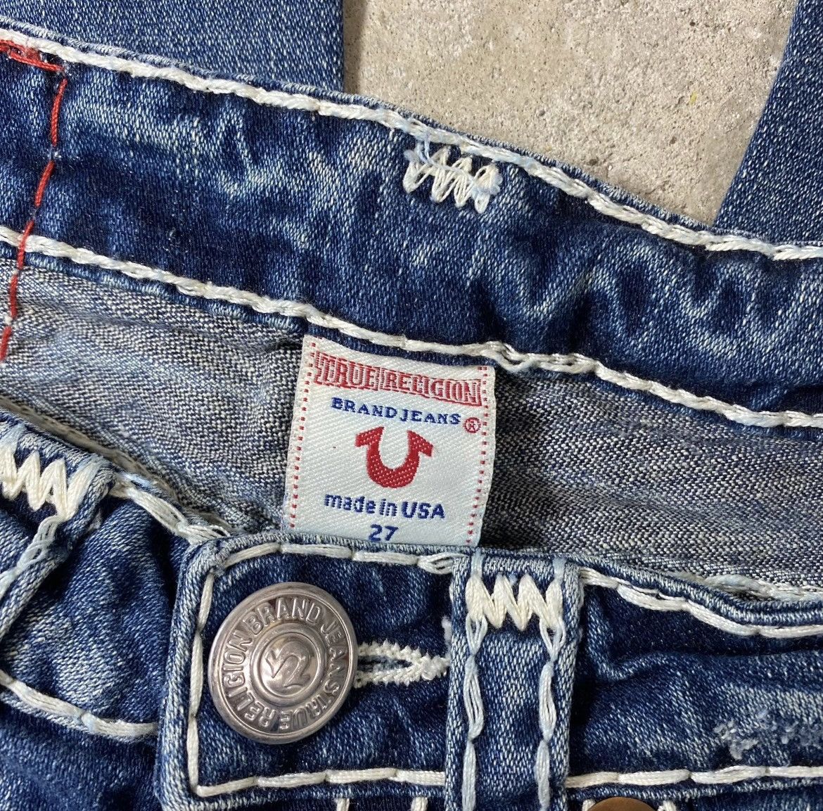True Religion × Vintage True Religion Jeans White Stitch Denim Y2K Early 2000s Size 27" / US 4 / IT 40 - 5 Thumbnail