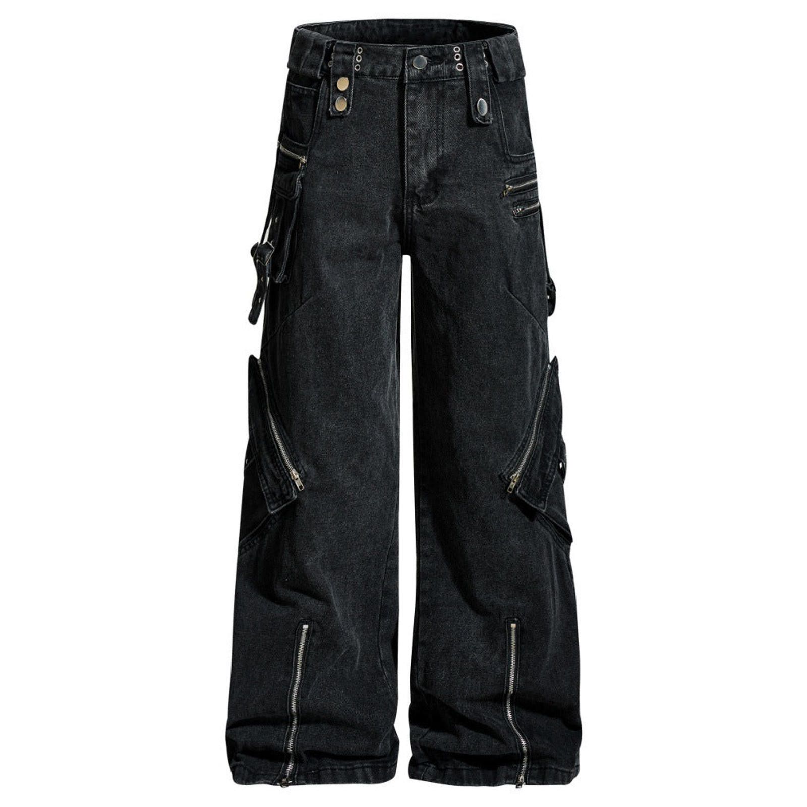 Japanese Brand Black Wide Leg Cargo Jeans, Loose Fit Denim Pants Size US 32 / EU 48 - 1 Thumbnail