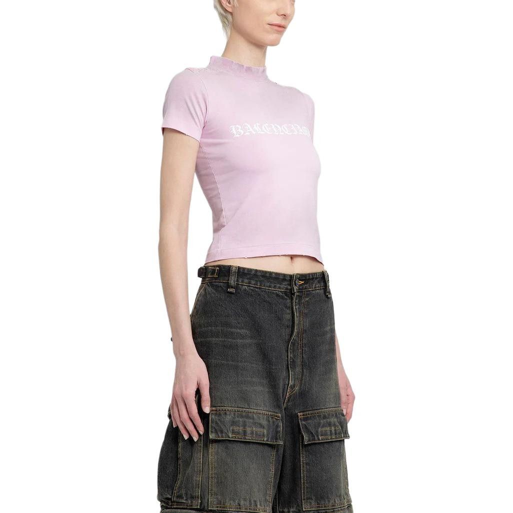 Balenciaga o1tr1nto0725 Gothic Type Shrunk T-Shirt Bodycon Fit in Pink Size L / US 10 / IT 46 - 5 Thumbnail