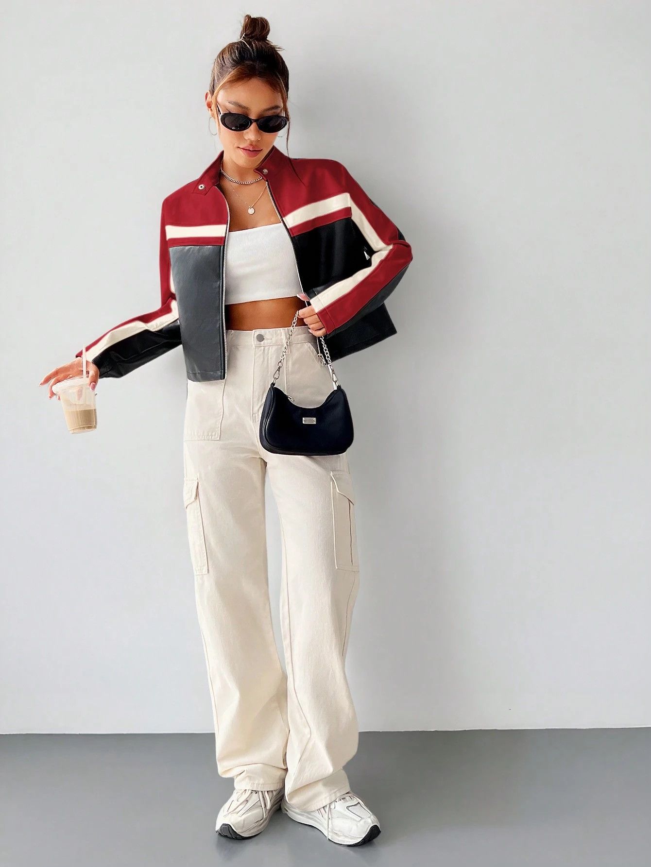 Other Women’s Cropped Biker Jacket | Red & Black Racing Style Size S / US 4 / IT 40 - 4 Thumbnail
