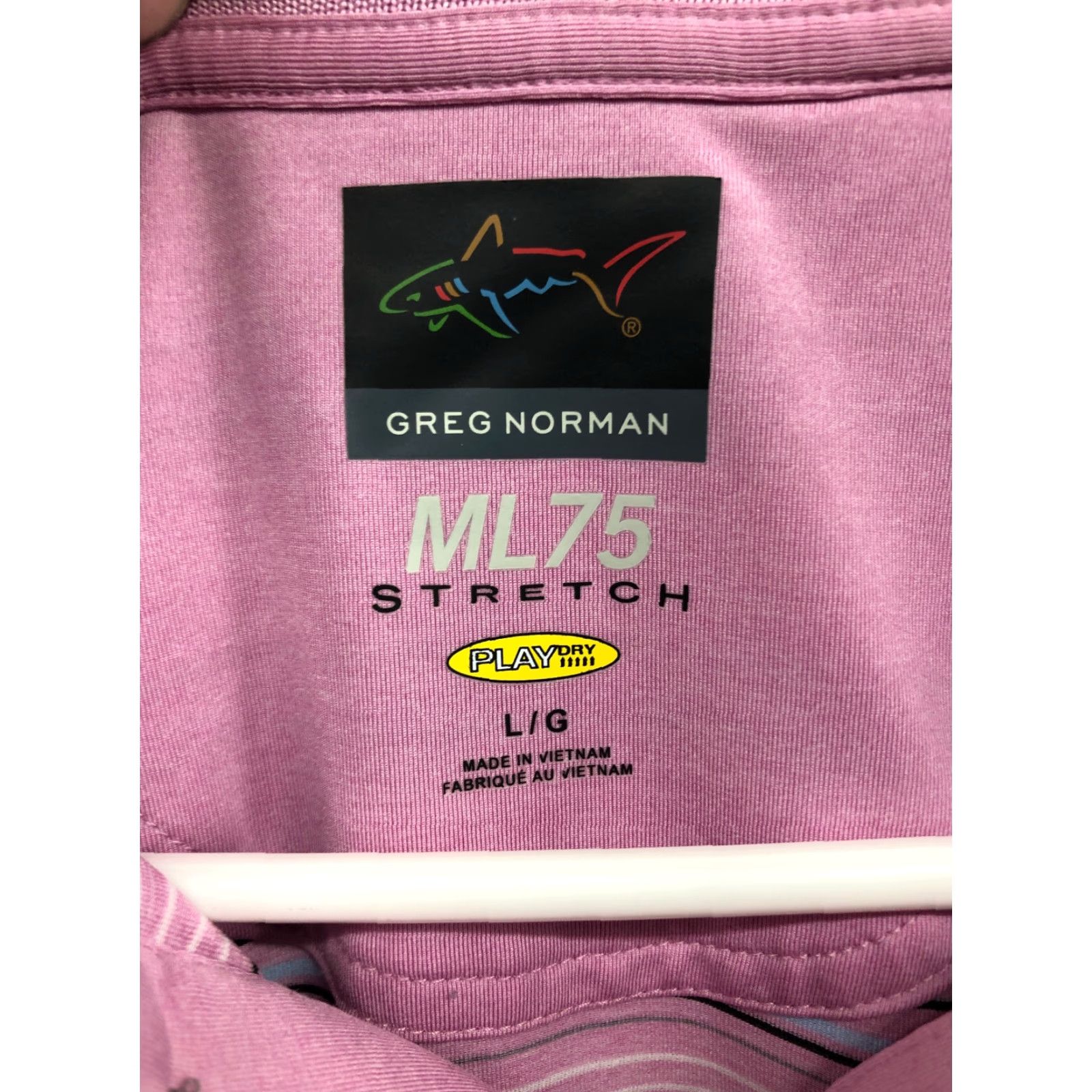 Vintage Greg Norman The Shark ML 75 Golf Polo L Pink Striped 3 Button Play Dry Shirt Mens Golf Polo Regular Shirt Size US L / EU 52-54 / 3 - 6 Thumbnail