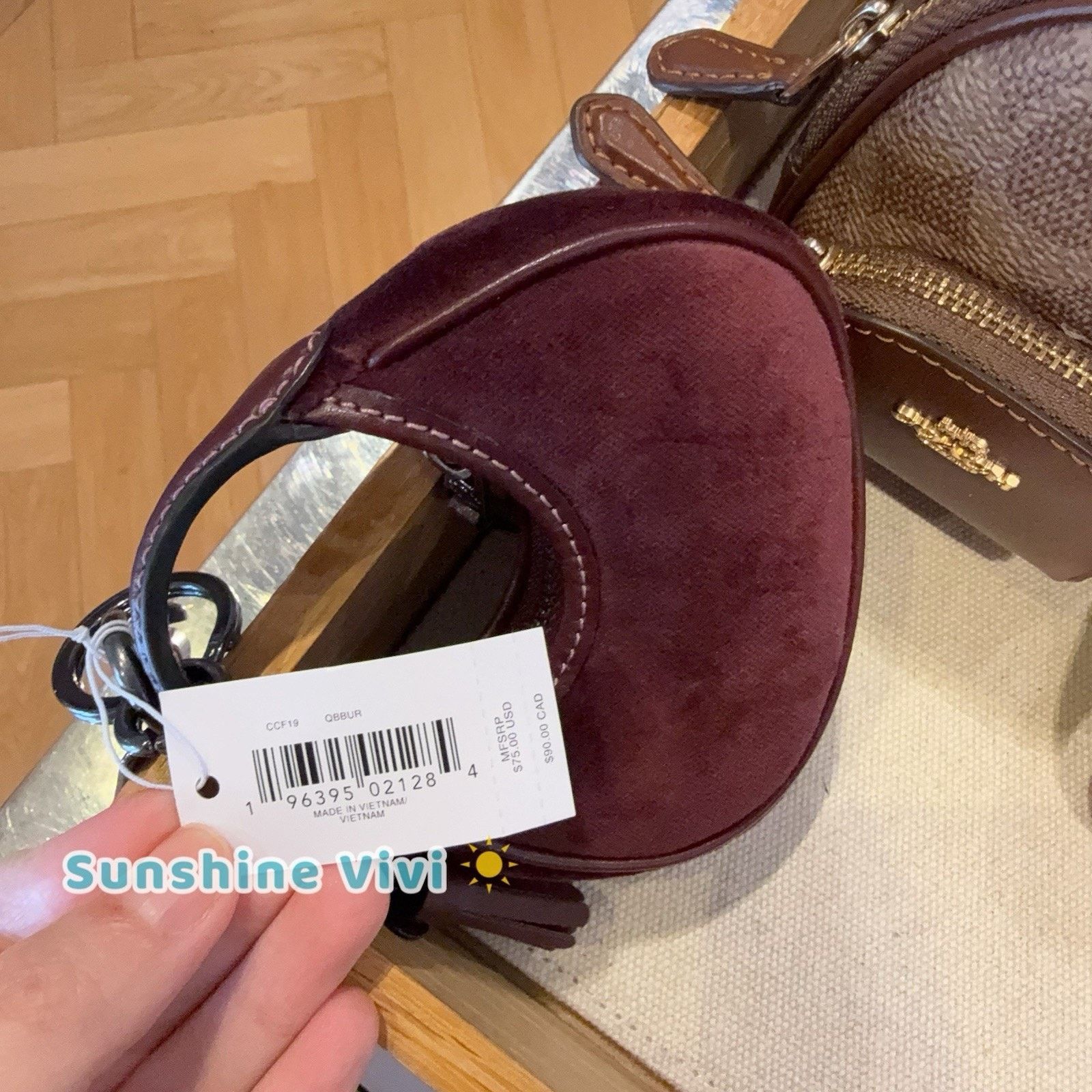 Coach NWT Coach Carmen Bag Charm Gunmetal/Burgundy Velvet CCF19 Size ONE SIZE - 6 Thumbnail