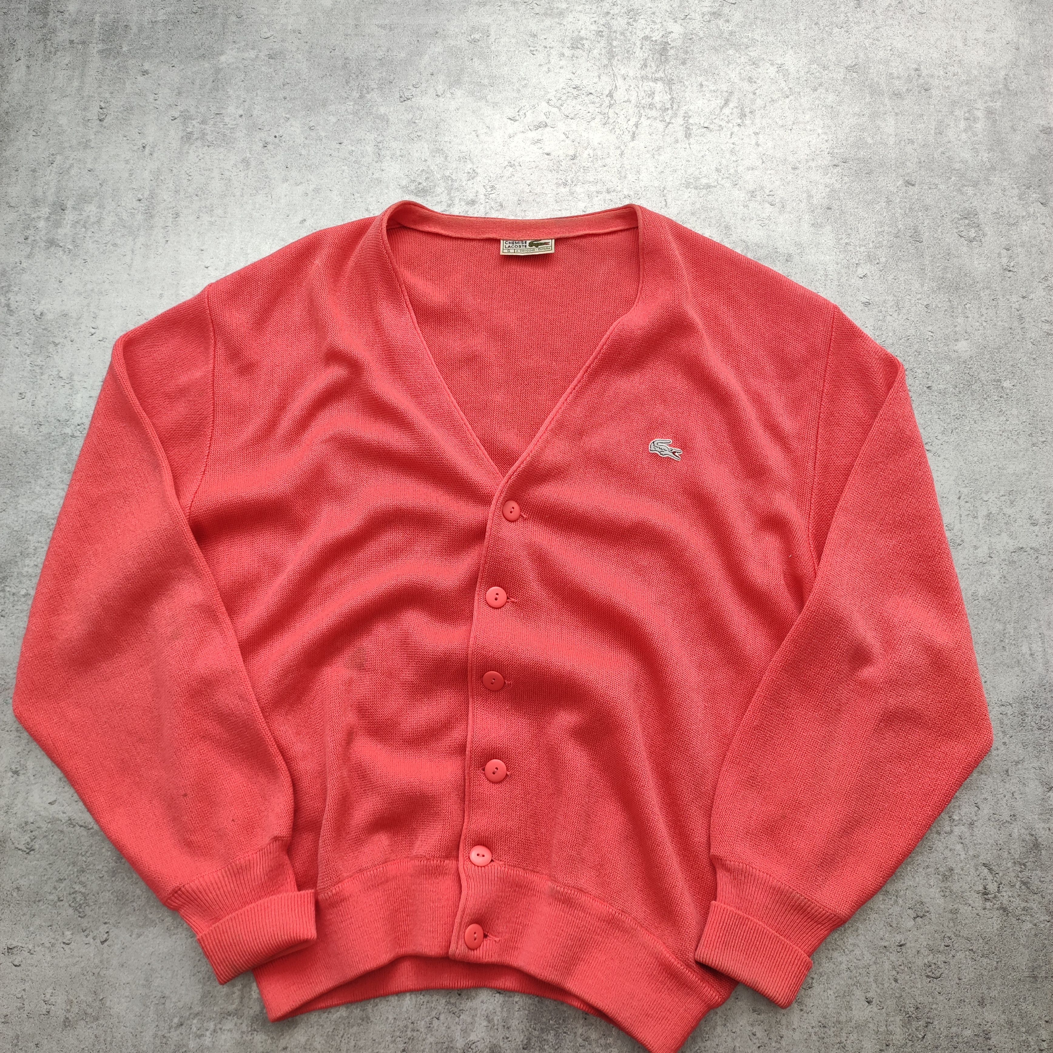 Lacoste × Vintage RARE OG 80s Lacoste France Pink Logo Cardigan Sweater Size US XL / EU 56 / 4 - 2 Thumbnail