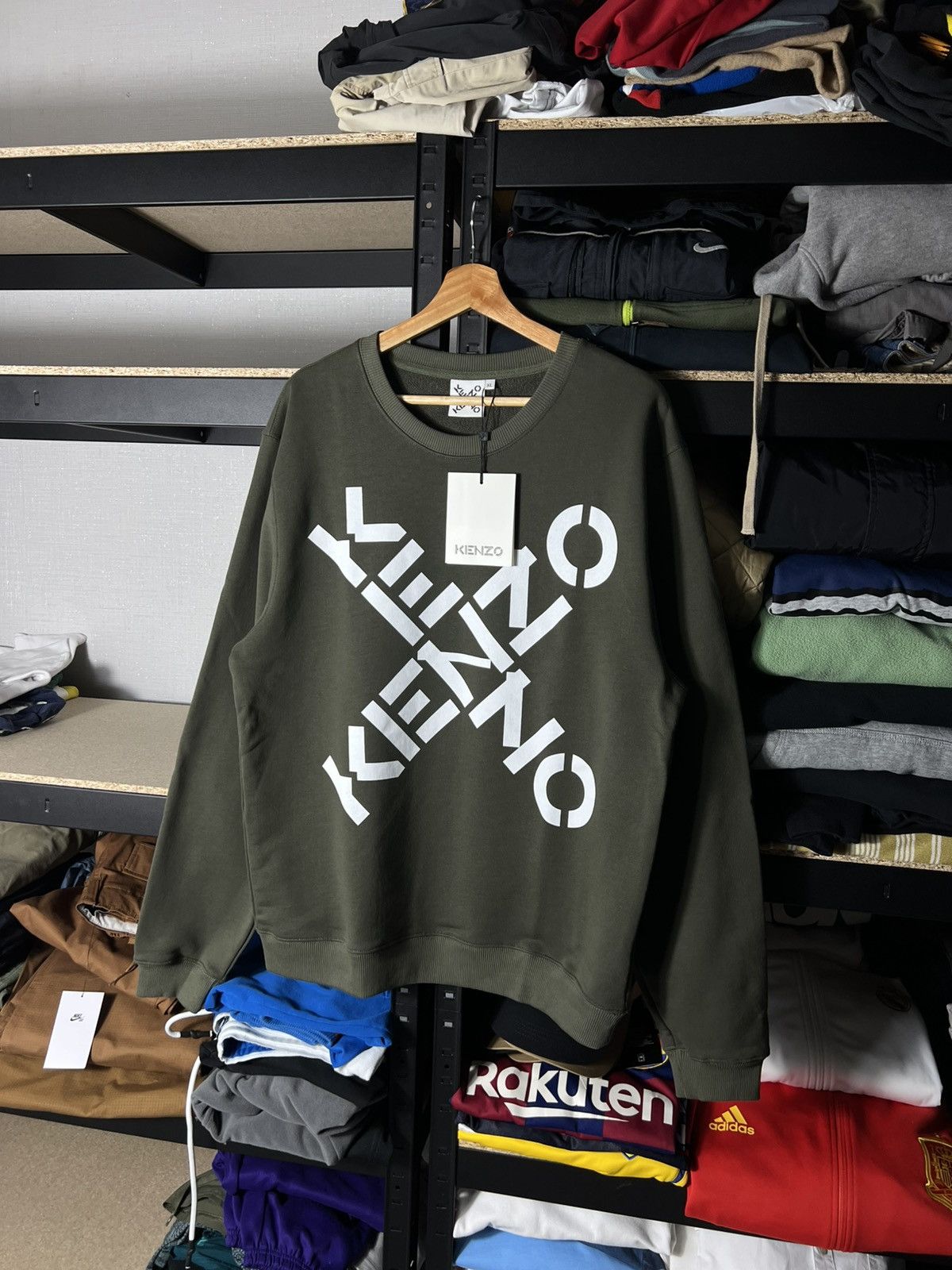 Kenzo 🔥NWT KENZO Cross Logo Sweatshirt Olive Green – Size XL Size US XL / EU 56 / 4 - 1 Thumbnail