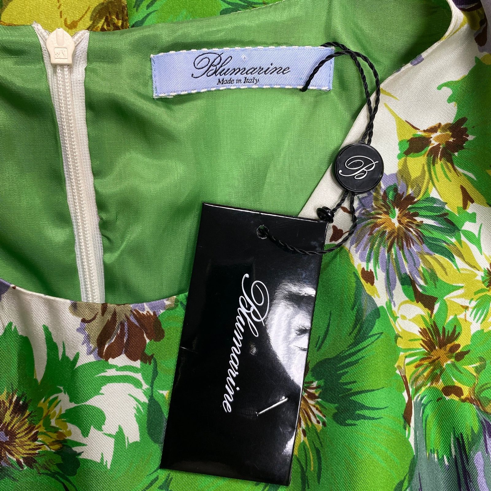 Blumarine Blumarine Womens Size 4 Green Floral Silk Short Sleeve Dress Size S / US 4 / IT 40 - 8 Thumbnail