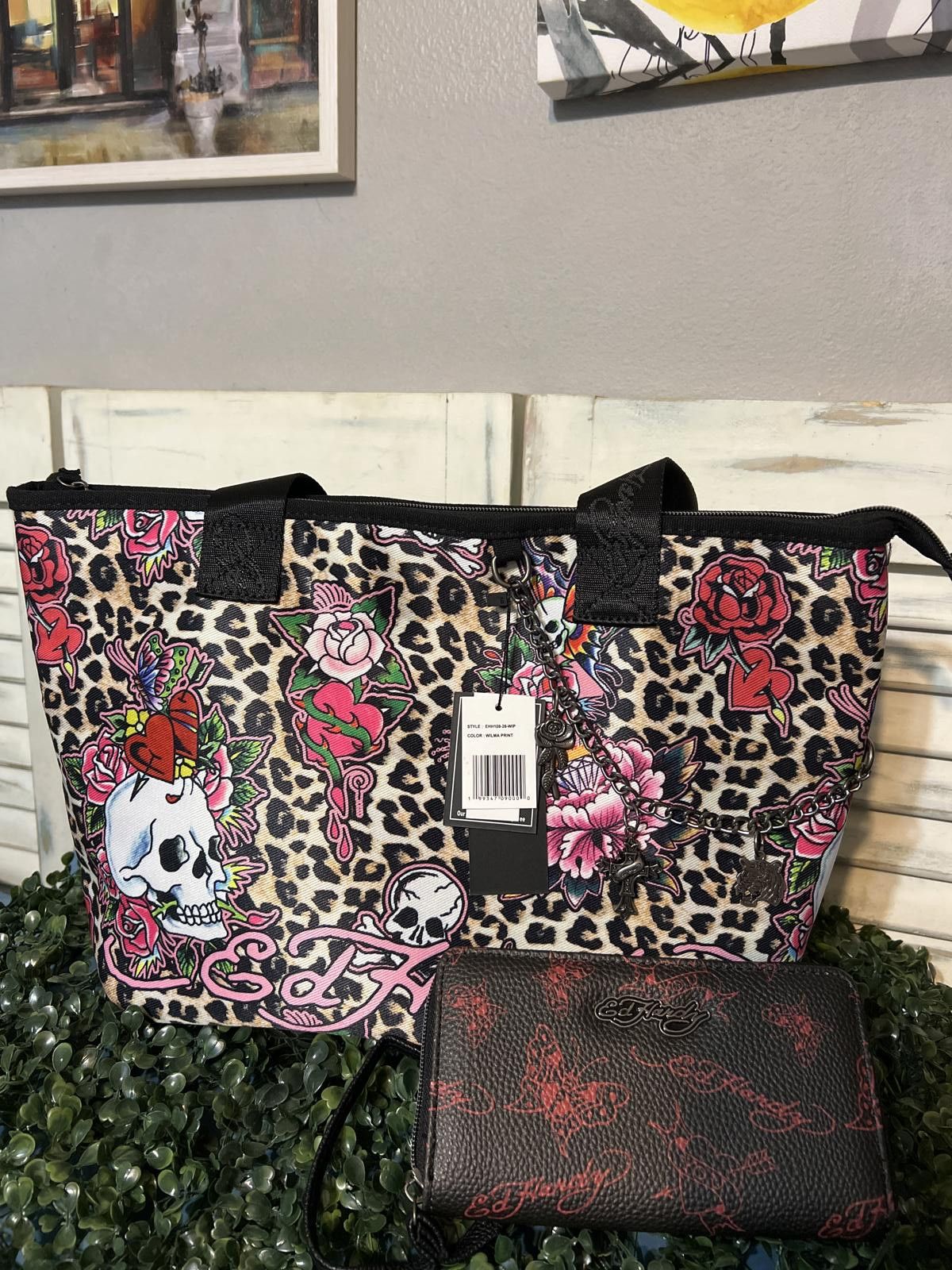 Ed Hardy Ed Hardy Leopard Print Tote Handbag Floral Skull & wallet Size ONE SIZE - 2 Thumbnail