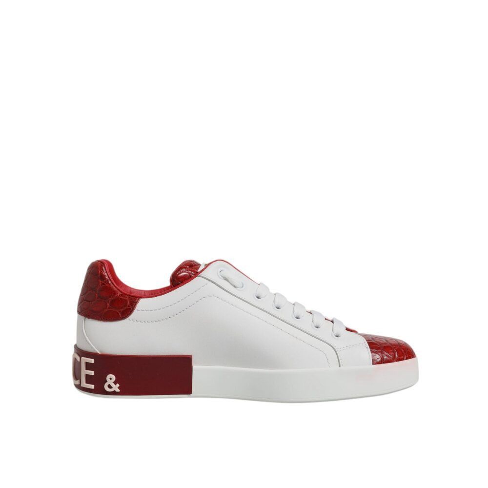 Dolce & Gabbana Dolce & Gabbana White Red Leather Portofino Men Sneaker Shoe Size US 6 / EU 39 - 1 Thumbnail