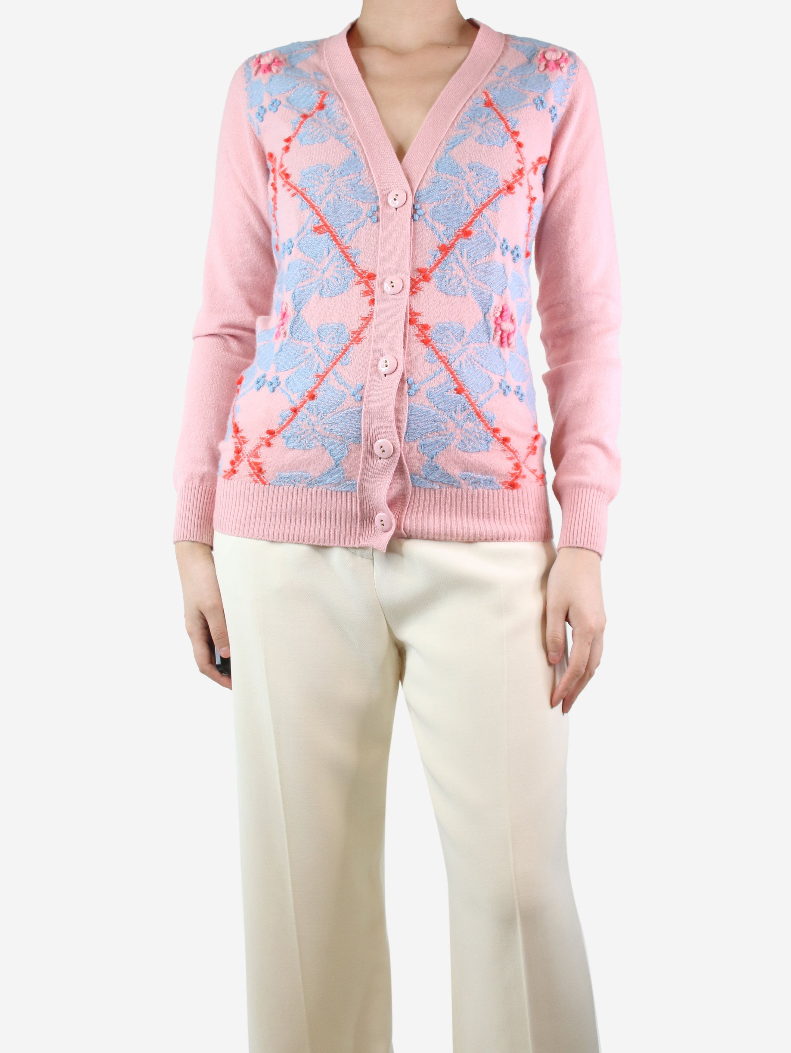 Image of Barrie Pink Floral Jacquard Cardigan - Size Xs, Women's