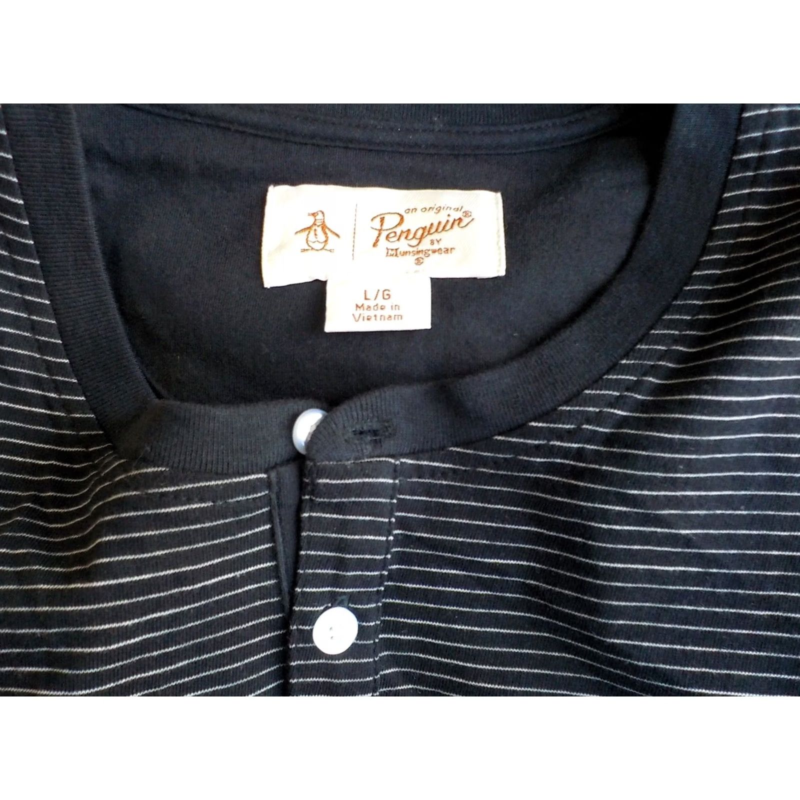 Vintage Penguin L/S Henley Shirt Striped Blue/White Navy Mens Large Long Sleeve Button-Up Shirt Mens Size US L / EU 52-54 / 3 - 4 Thumbnail