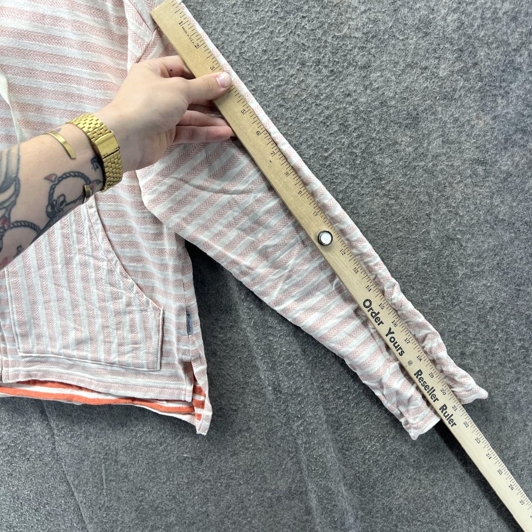 Vintage Columbia Hoodie Womens Medium Pink White Stripe Full Zip Cotton Blend Casual Size M / US 6-8 / IT 42-44 - 3 Thumbnail