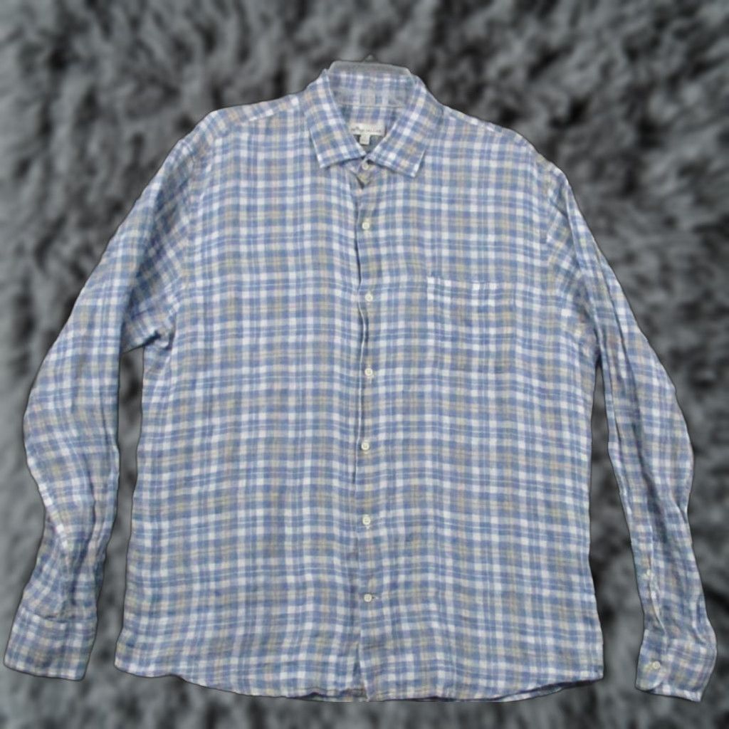 Peter Millar Peter Millar Shirt Men Large Linen Blue Plaid Long Sleeve Button-Up Size US L / EU 52-54 / 3 - 1 Thumbnail