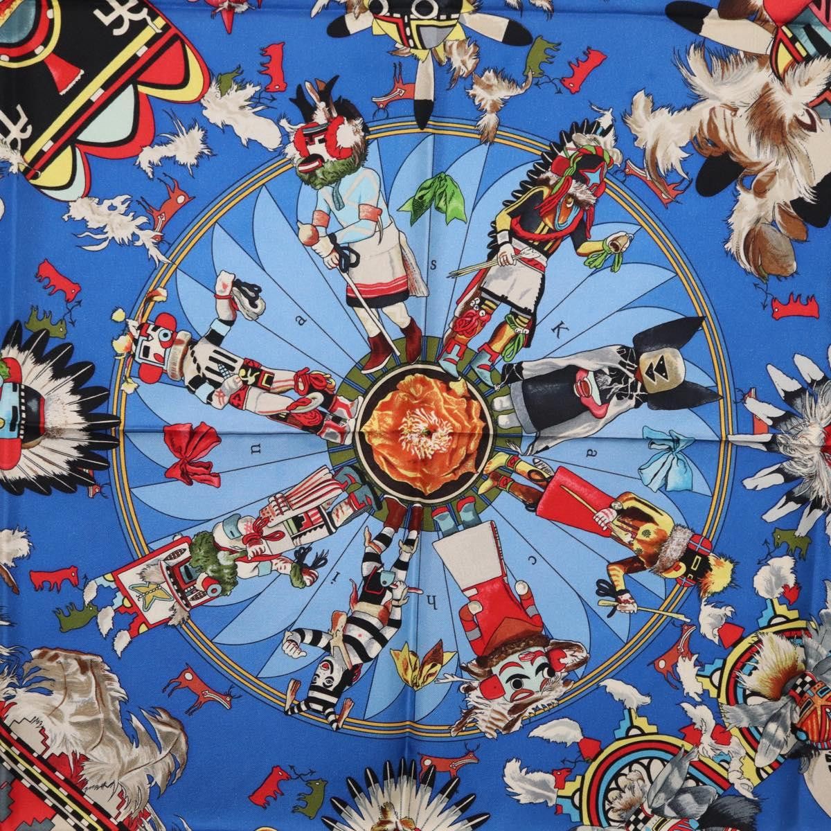 Hermes HERMES Carre 90 Scarf Silk Blue Red "KACHINAS" Auth ki6872M Size ONE SIZE - 6 Thumbnail