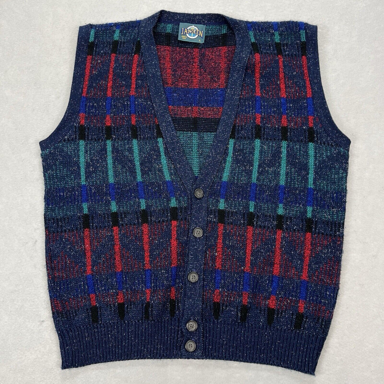 Jantzen Vintage Jantzen Sweater Vest Cardigan Geometric Academia Size US L / EU 52-54 / 3 - 1 Thumbnail