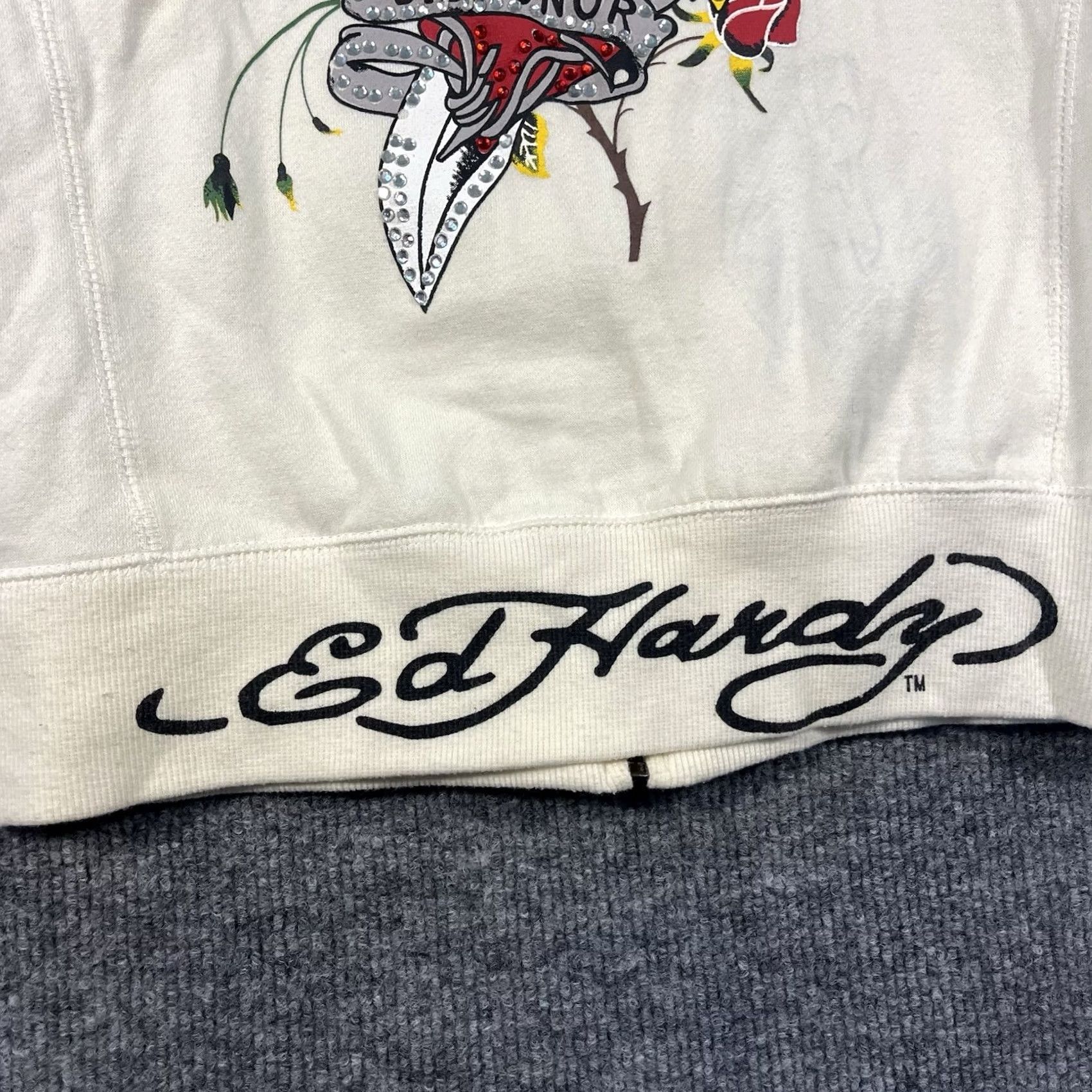 Ed Hardy VINTAGE Ed Hardy Hoodie Womens Medium Zip Hooded Rhinestone Hearts White Cotton Regular Sleeve Long Sleeve Size M / US 6-8 / IT 42-44 - 2 Thumbnail