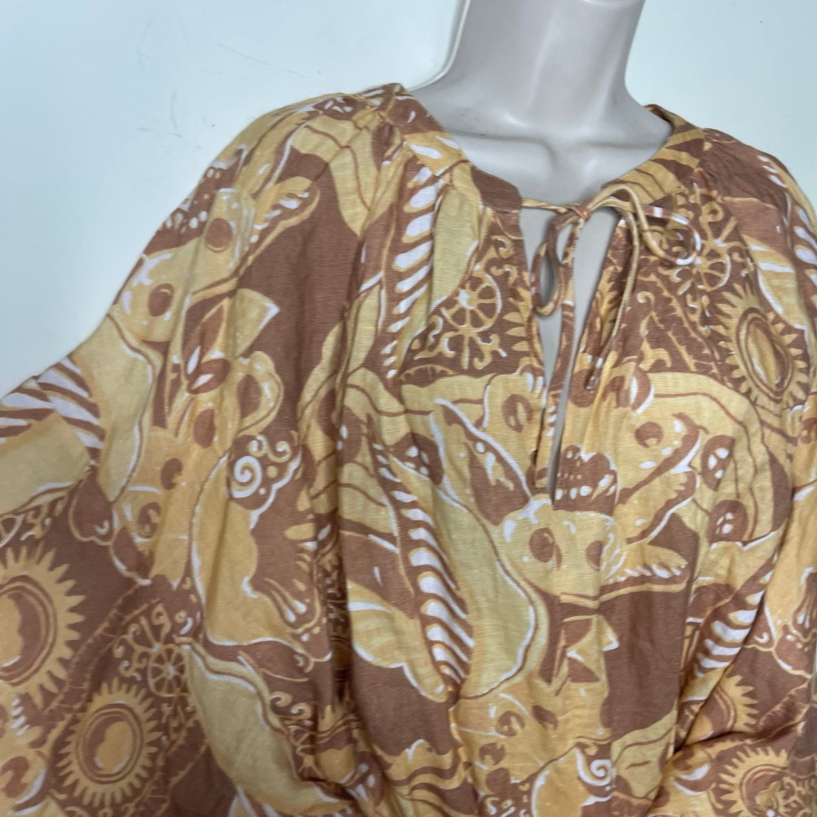 Mara Hoffman MARA HOFFMAN Lysa 100% Linen Belted Dress In Yellow Multi 3X Size 3XL / US 20-22 - 5 Thumbnail