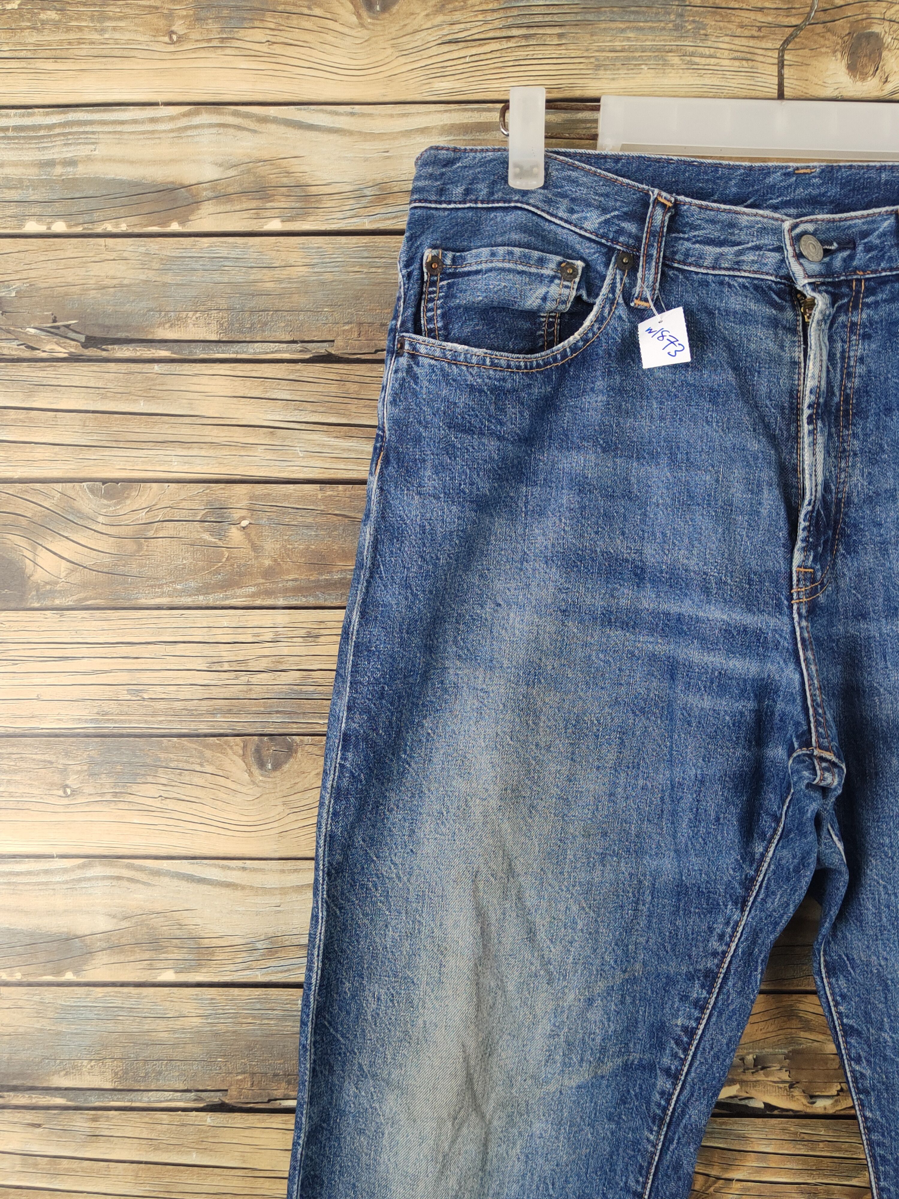 GU GU Dark Blue Distressed Ripped denim Jeans #W1873 Size US 33 - 3 Thumbnail