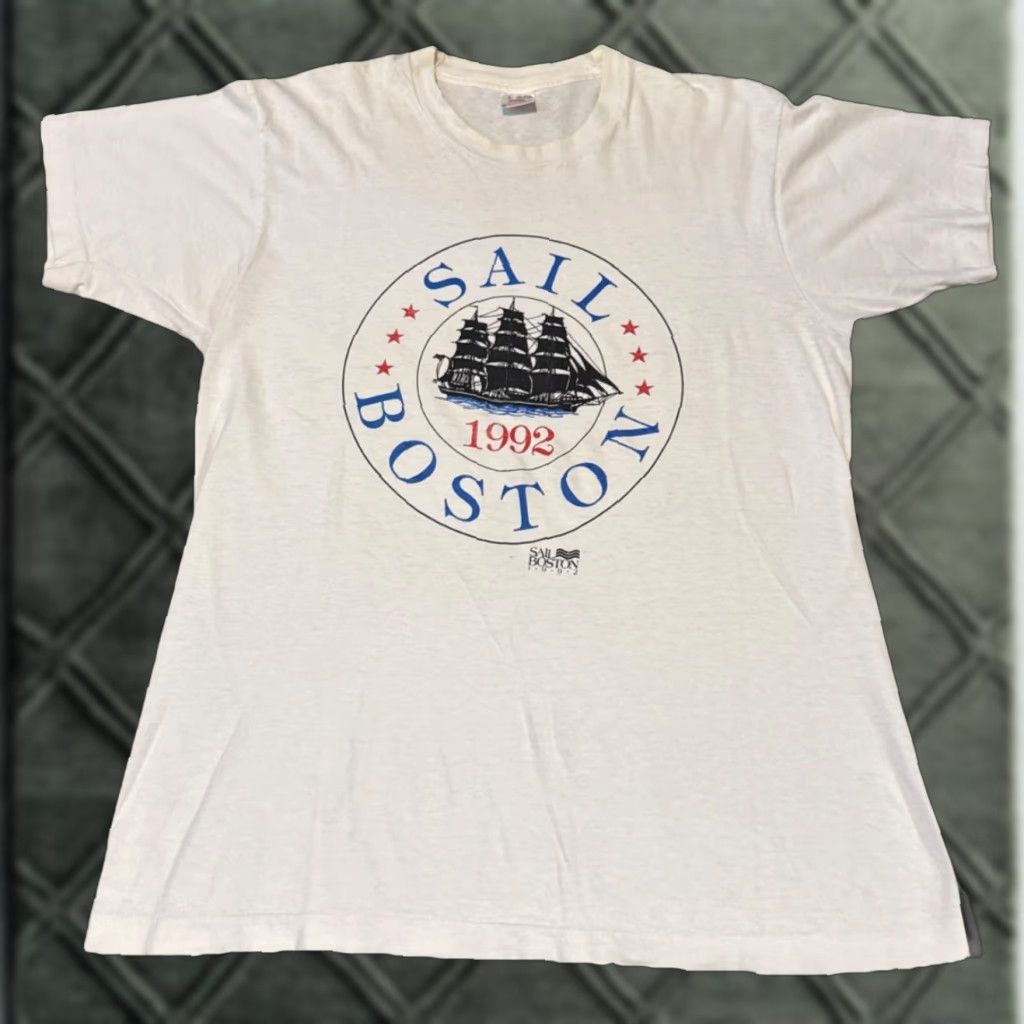 Vintage VINTAGE Boston Massachusetts Sail Boat Art White T-Shirt Large Mens Regular L White 1992 Shirt Size US L / EU 52-54 / 3 - 1 Thumbnail