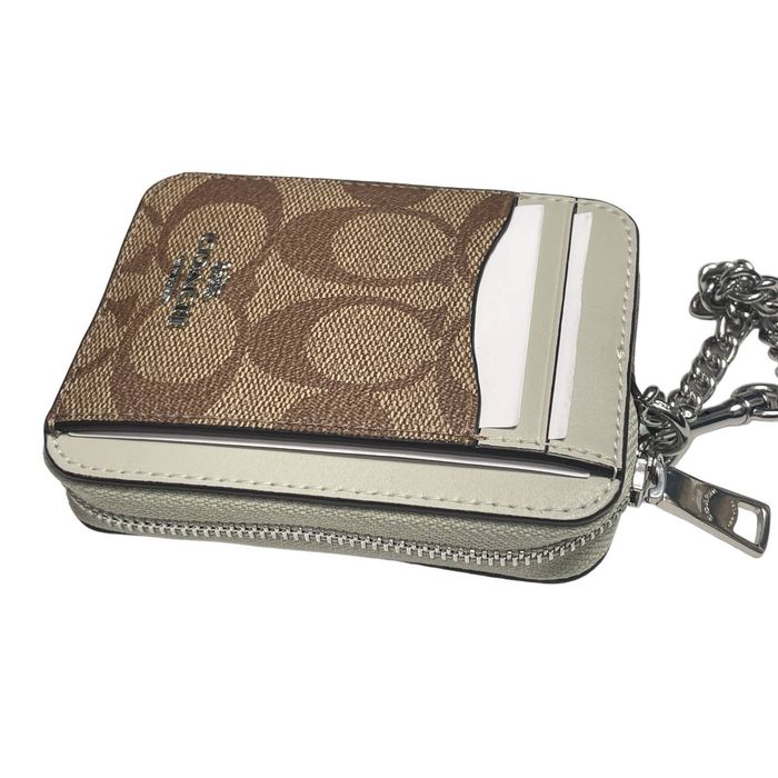 Coach Coach Zip Card Case In Signature Canvas Silver/Khaki/Light Grailed