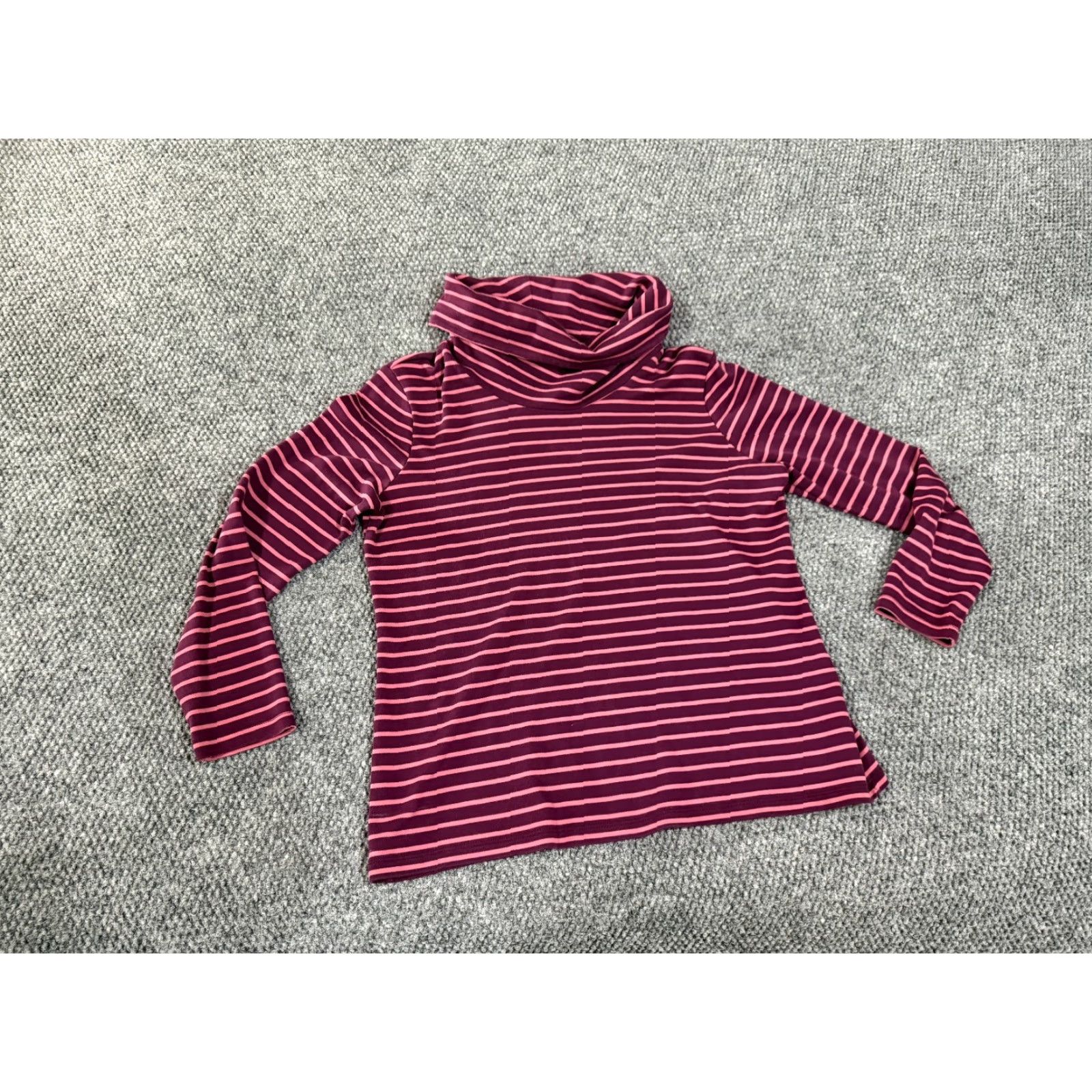 Vintage LL Bean Sweater Womens Petite Medium Purple Pink Striped Cardigan Crewneck Cotton Knit Raglan Long Sleeve Turtleneck Buttonless Size M / US 6-8 / IT 42-44 - 2 Thumbnail