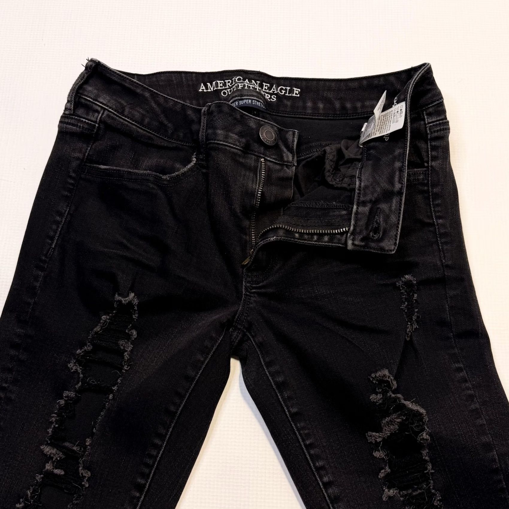 American Eagle Outfitters American Eagle Outfitters Jeans Womens 8 Black Jegging Crop Distressed Hem Stretch Belt Loops 5-Pocket Denim X Slim Size 30" / US 8 / IT 44 - 7 Thumbnail