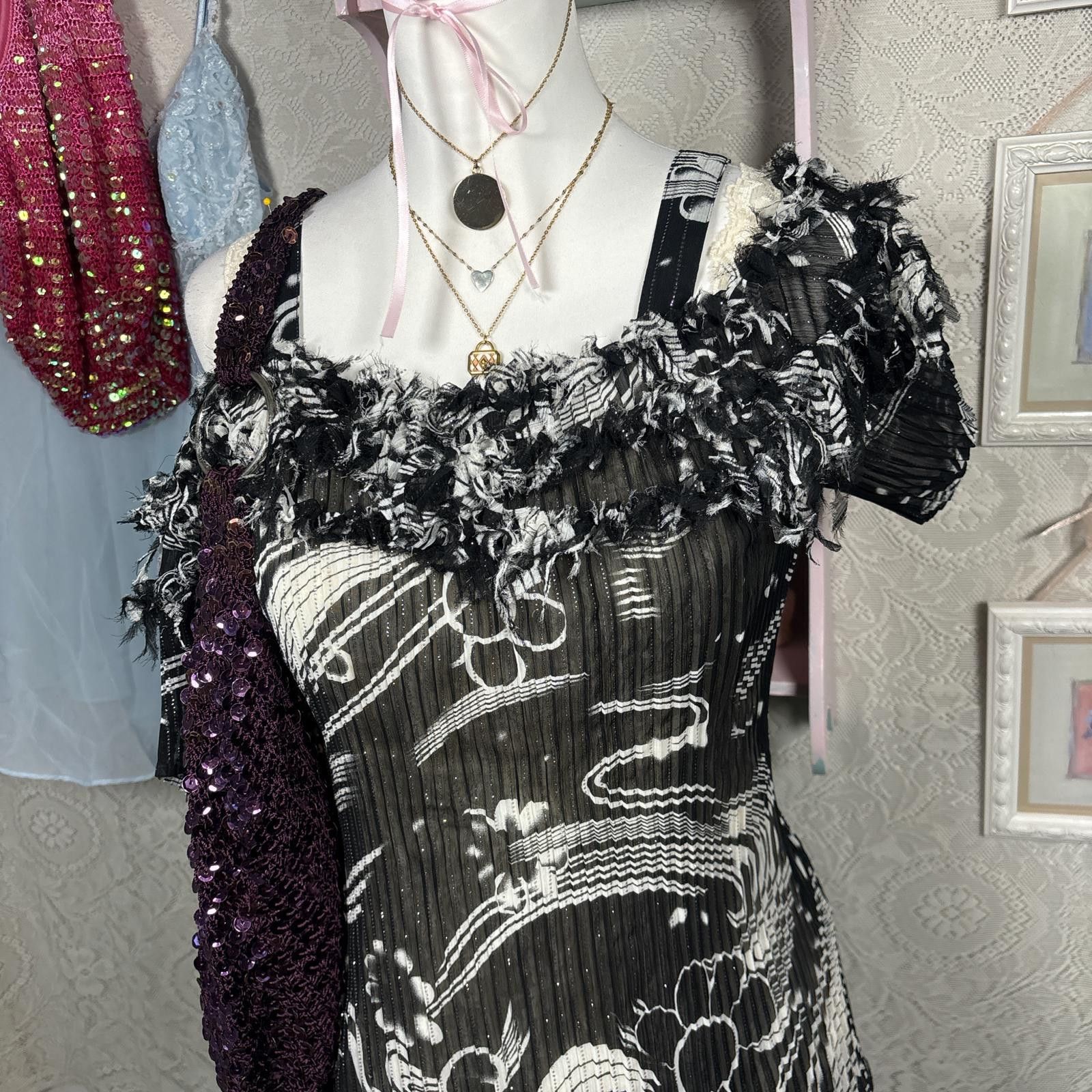 Other vintage ruffle shimmery floral blouse Size XL / US 12-14 / IT 48-50 - 3 Thumbnail