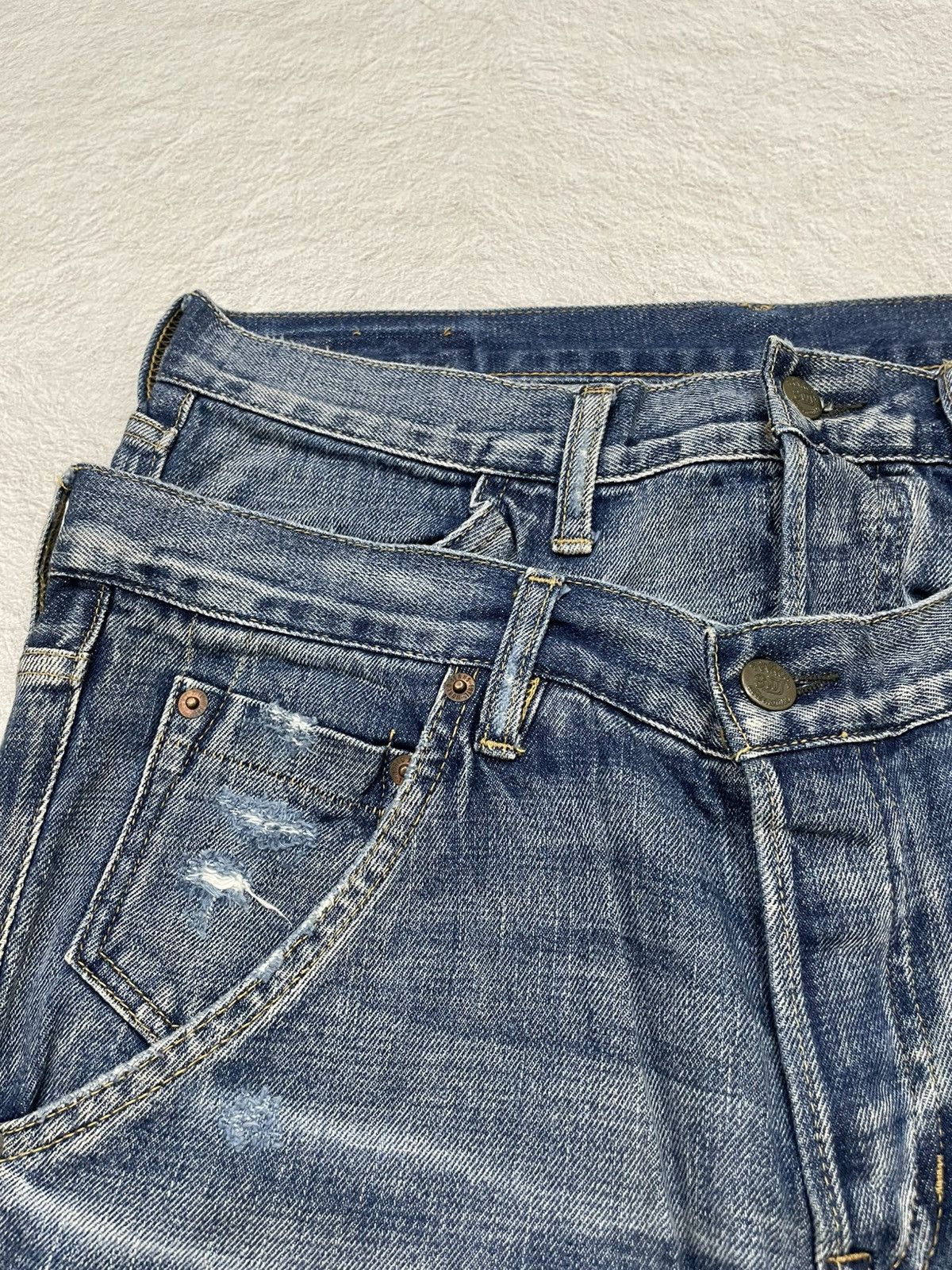 Japanese Brand 2000s Rnasweat Double Waist Distressed Button Fly Y2K Size US 34 / EU 50 - 5 Thumbnail