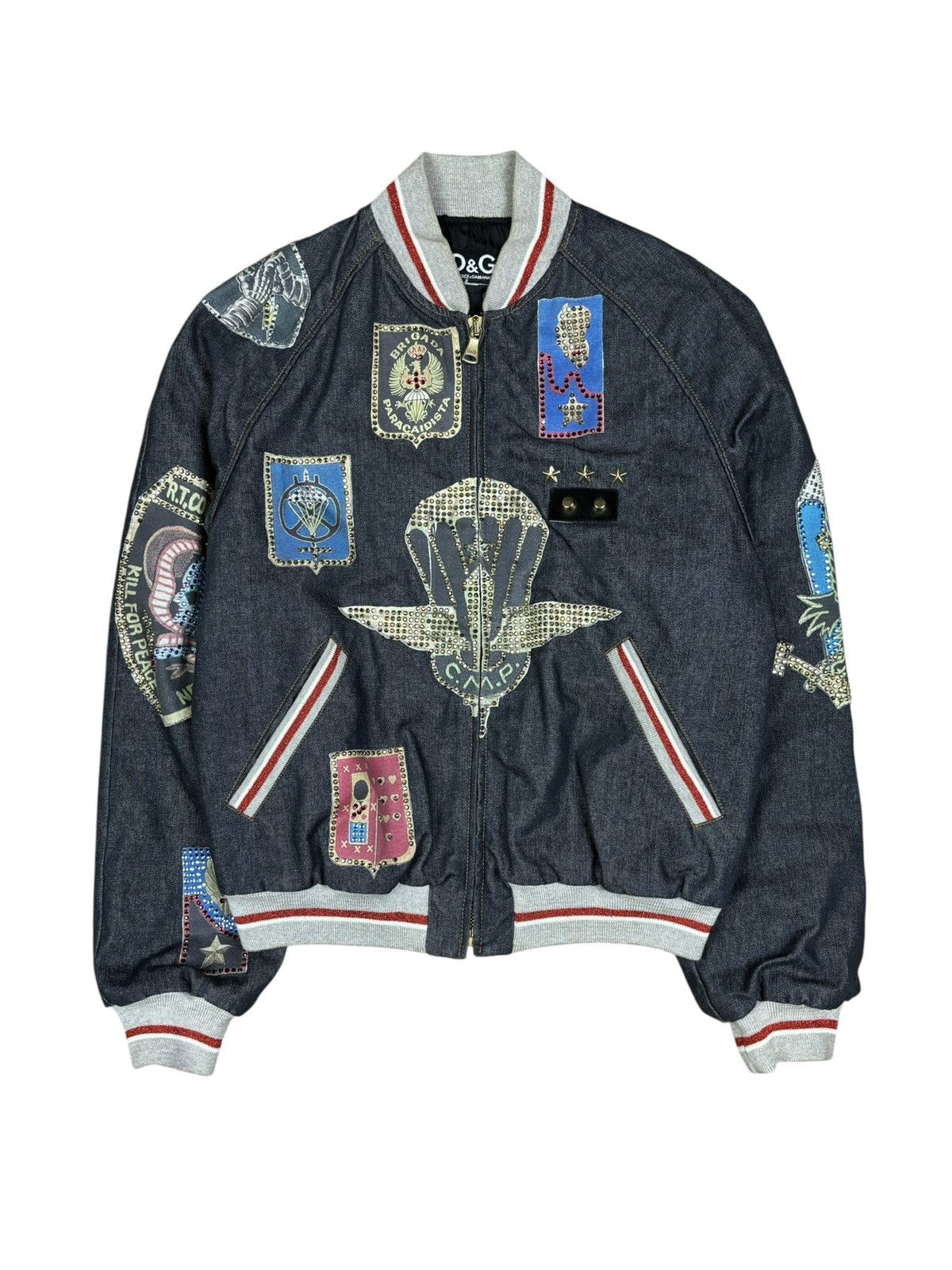 Dolce & Gabbana FW2003 Dolce & Gabbana Rhinestone Patchwork Bomber Jacket Size US S / EU 44-46 / 1 - 1 Thumbnail