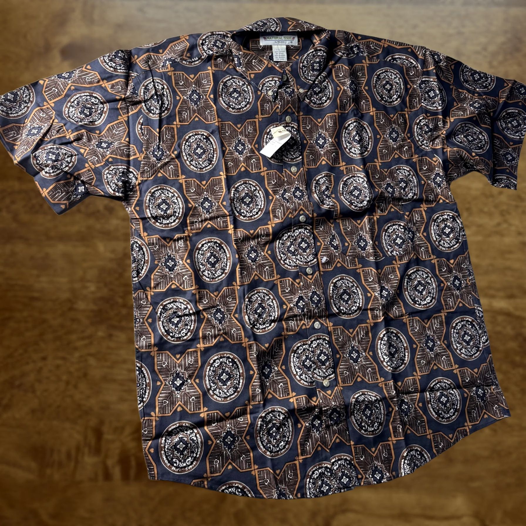 Vintage VINTAGE Natural Issue Shirt Mens Large Blue Geometric Short Sleeve Button Front Size US L / EU 52-54 / 3 - 1 Thumbnail