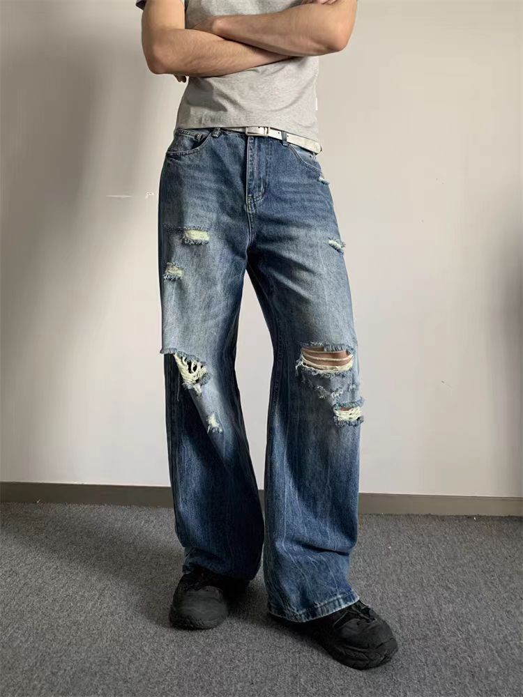 Japanese Brand × Jean Vintage Ripped Loose High Street Straight Leg Jeans Size US 30 / EU 46 - 1 Thumbnail
