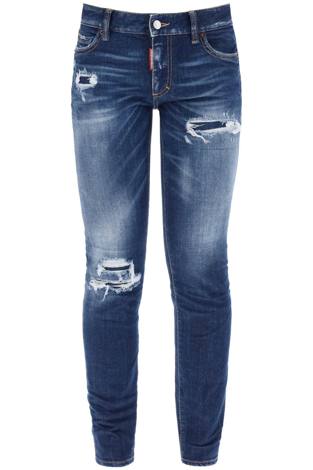 image of Dsquared2 "jennifer Medium Waist Ripped Knee Wash Jeans in Navy Blue, Women's (Size 26)