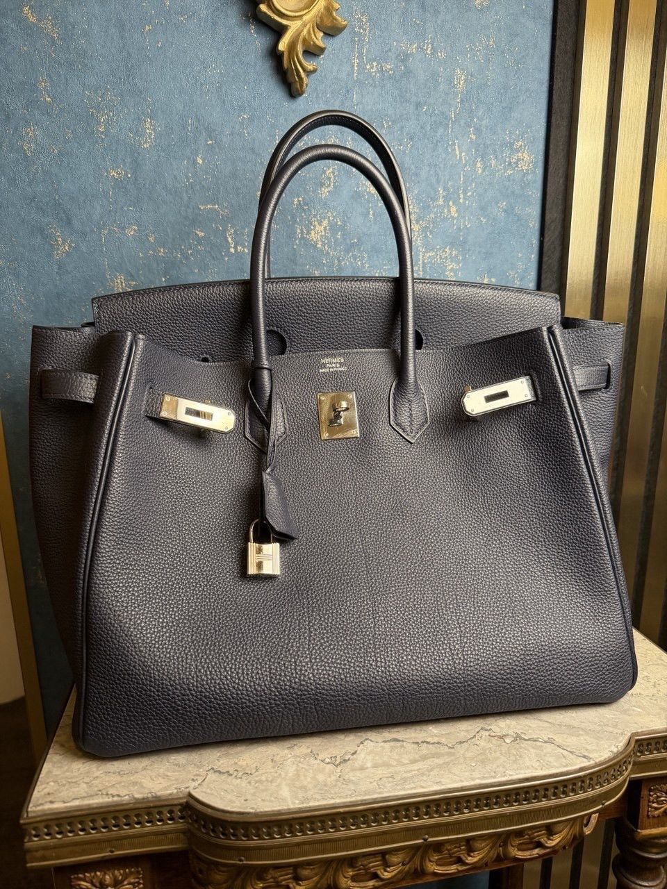Hermes Hermès Birkin 35 Bleu Nuit Togo Palladium Hardware Size ONE SIZE - 1 Thumbnail