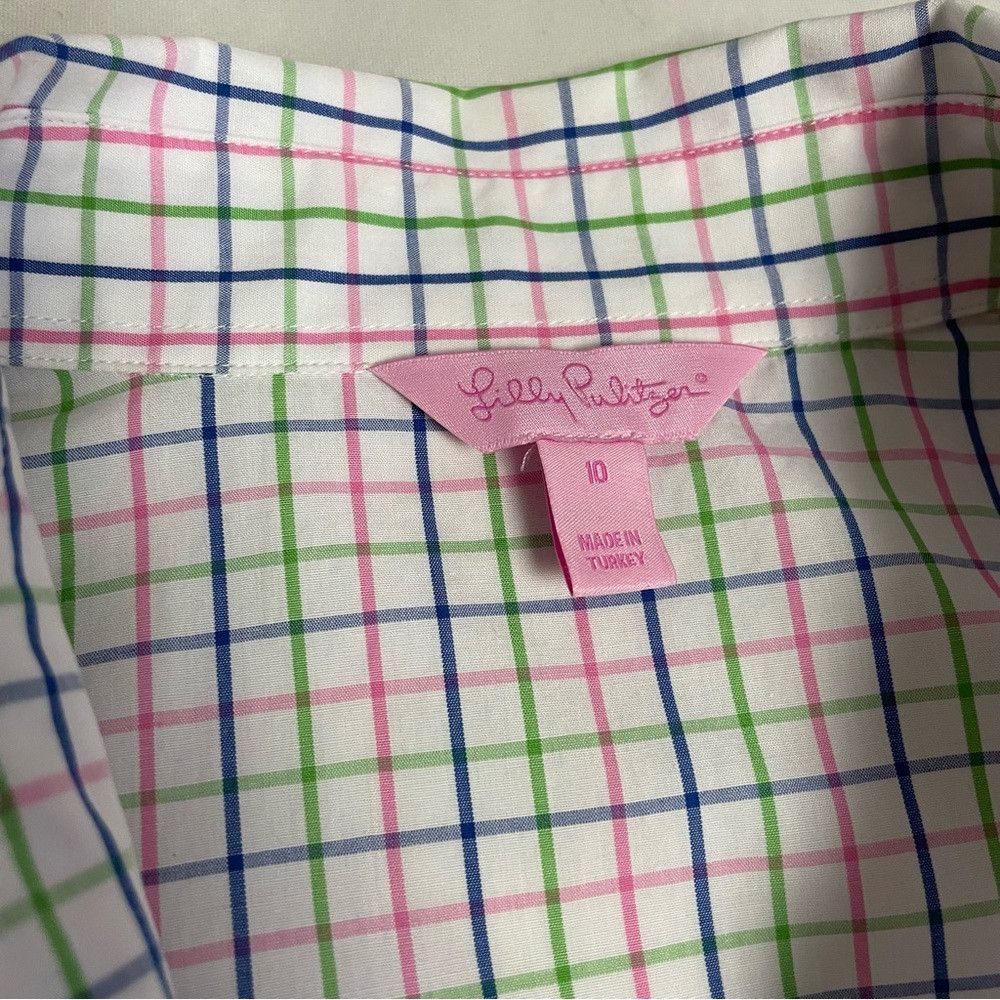 Lilly Pulitzer Lilly Pulitzer Button Ruffle Front Plaid Cotton Shirt Size Size L / US 10 / IT 46 - 6 Thumbnail