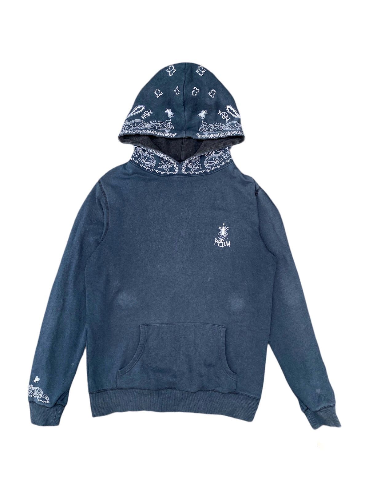 image of Perks And Mini Pam “Fuck The System” Embroidery Faded Hoodie in Navy, Men's (Size Large)