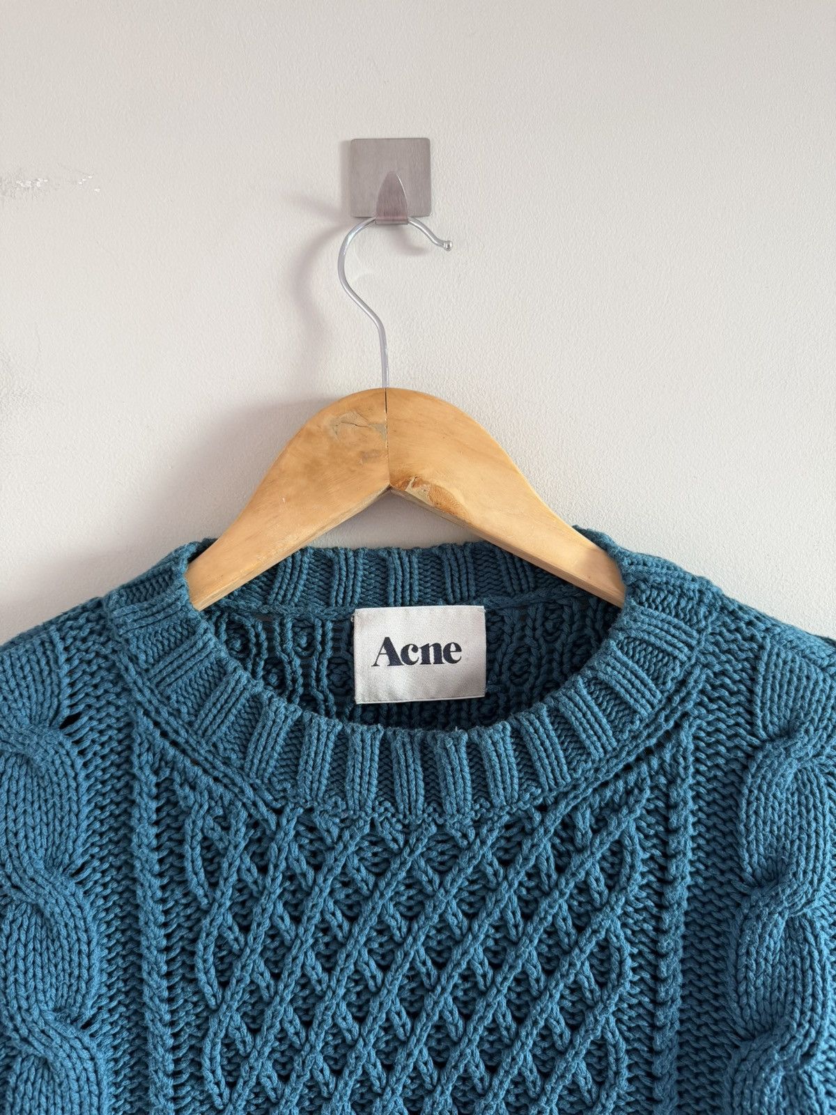 Acne Studios Acne Studios Cable Knit Sweater Blue Kanye West Size L / US 10 / IT 46 - 4 Thumbnail