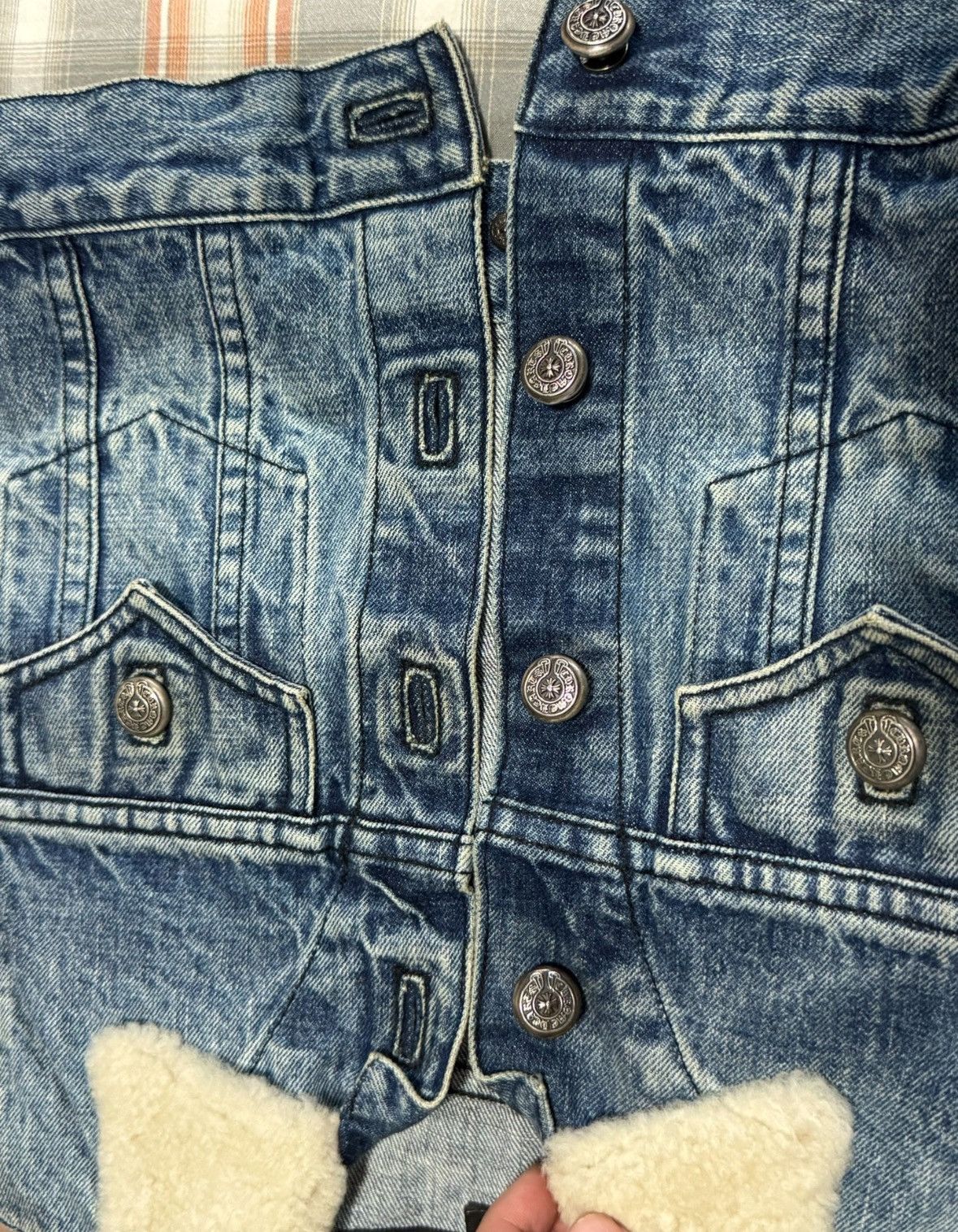 Chrome Hearts Cropped shearling denim jacket cross patch sleeve Size XS / US 0-2 / IT 36-38 - 5 Thumbnail