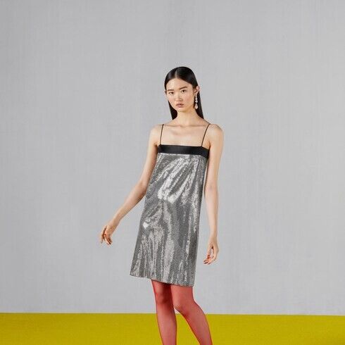 Gucci o1s1wg111025 Silk Mini Dress With Mirrors Appliqu in Silver Size M / US 6-8 / IT 42-44 - 3 Thumbnail