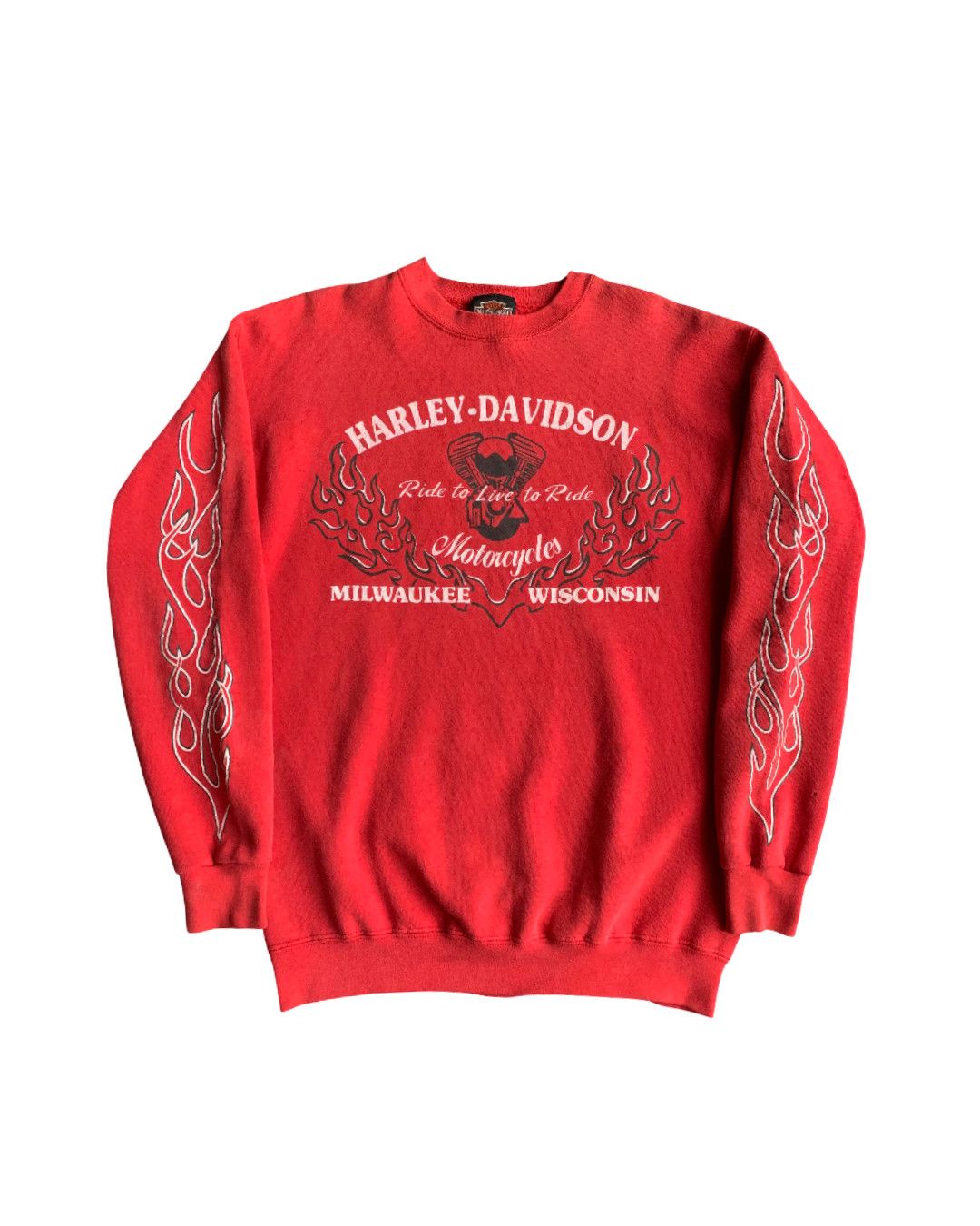 Harley Davidson 💎 Vintage Harley Davidson Ride To Live Flame Sweatshirts Size US M / EU 48-50 / 2 - 1 Thumbnail