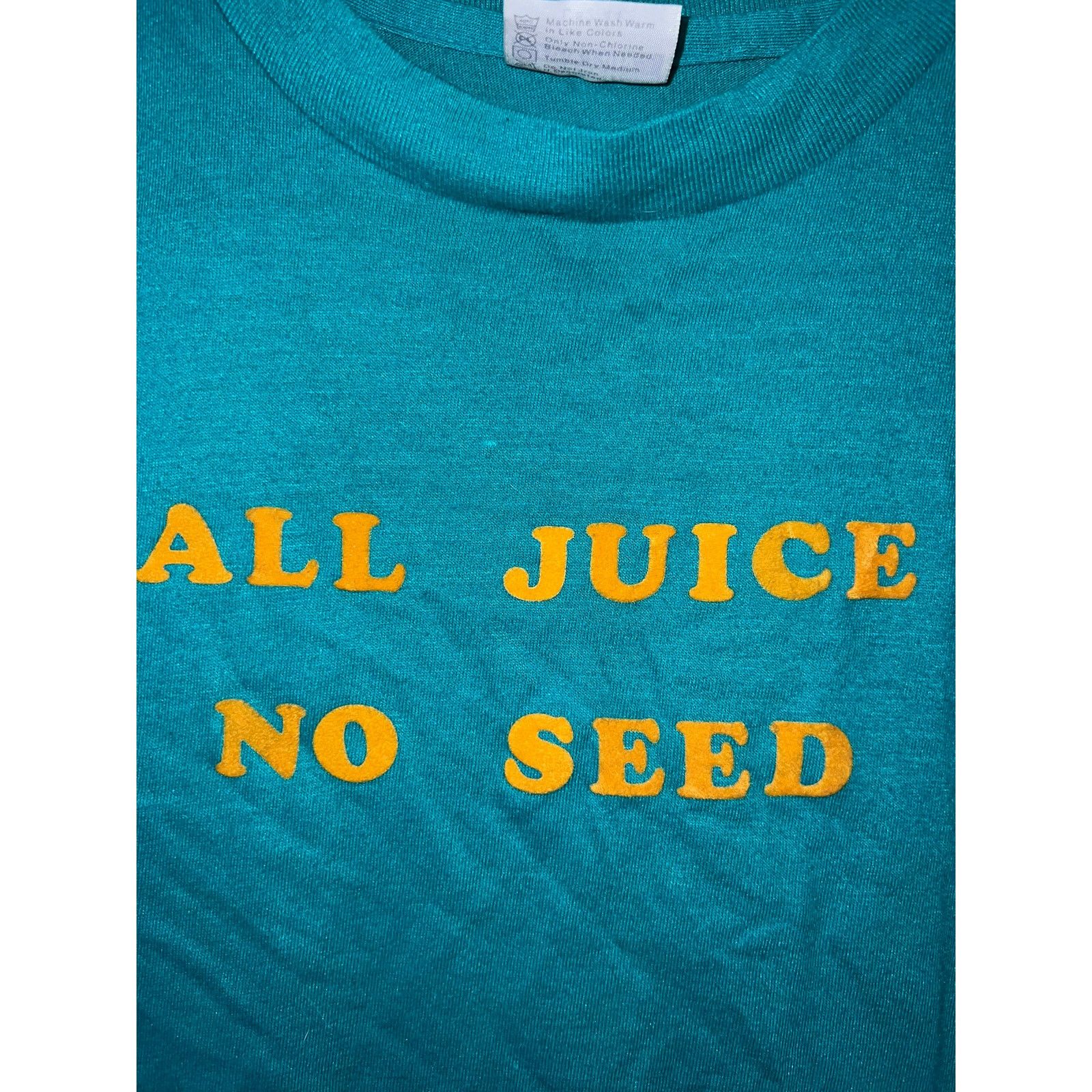 Hanes Vintage All Juice No Seed Shirt 80s Teal Tee VTG 1980s M Size US M / EU 48-50 / 2 - 3 Thumbnail
