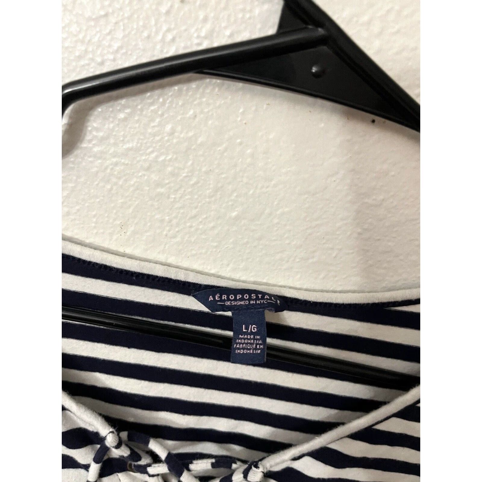 Aeropostale Aeropostale Women's Large Navy Striped Midi Dress - Shift Style, Round Neck, Short Sleeve, Casual, Floral Theme Size 36" / US 14 / IT 50 - 2 Thumbnail
