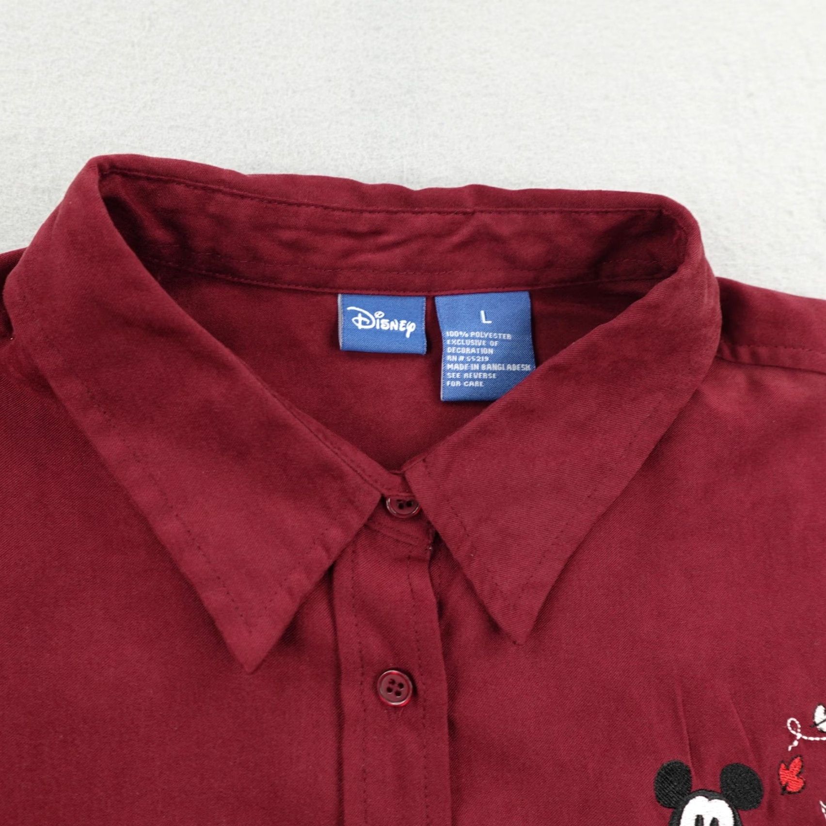 Disney Disney Shirt Womens Large Burgundy Red Mickey Mouse Poly Suede Button Up Top Size L / US 10 / IT 46 - 2 Thumbnail