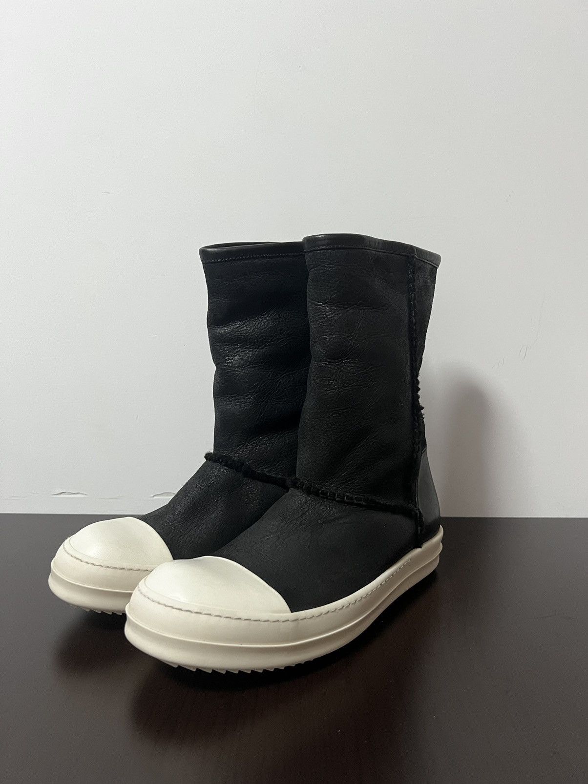 Pre-owned Rick Owens Shearling Ugg Ramones Boots In Black